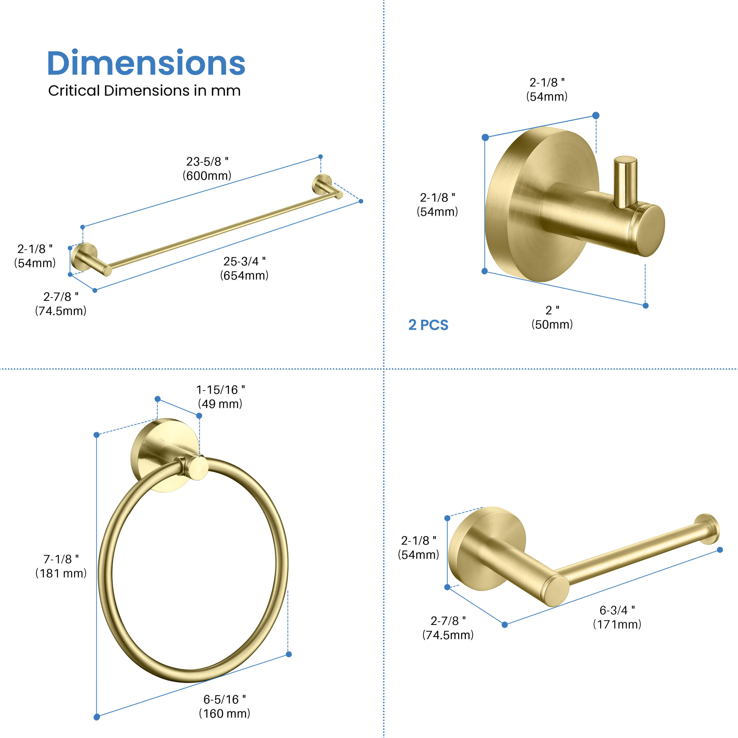 Circular 5-Piece Bathroom Hardware Set - C-KBA14-5-1