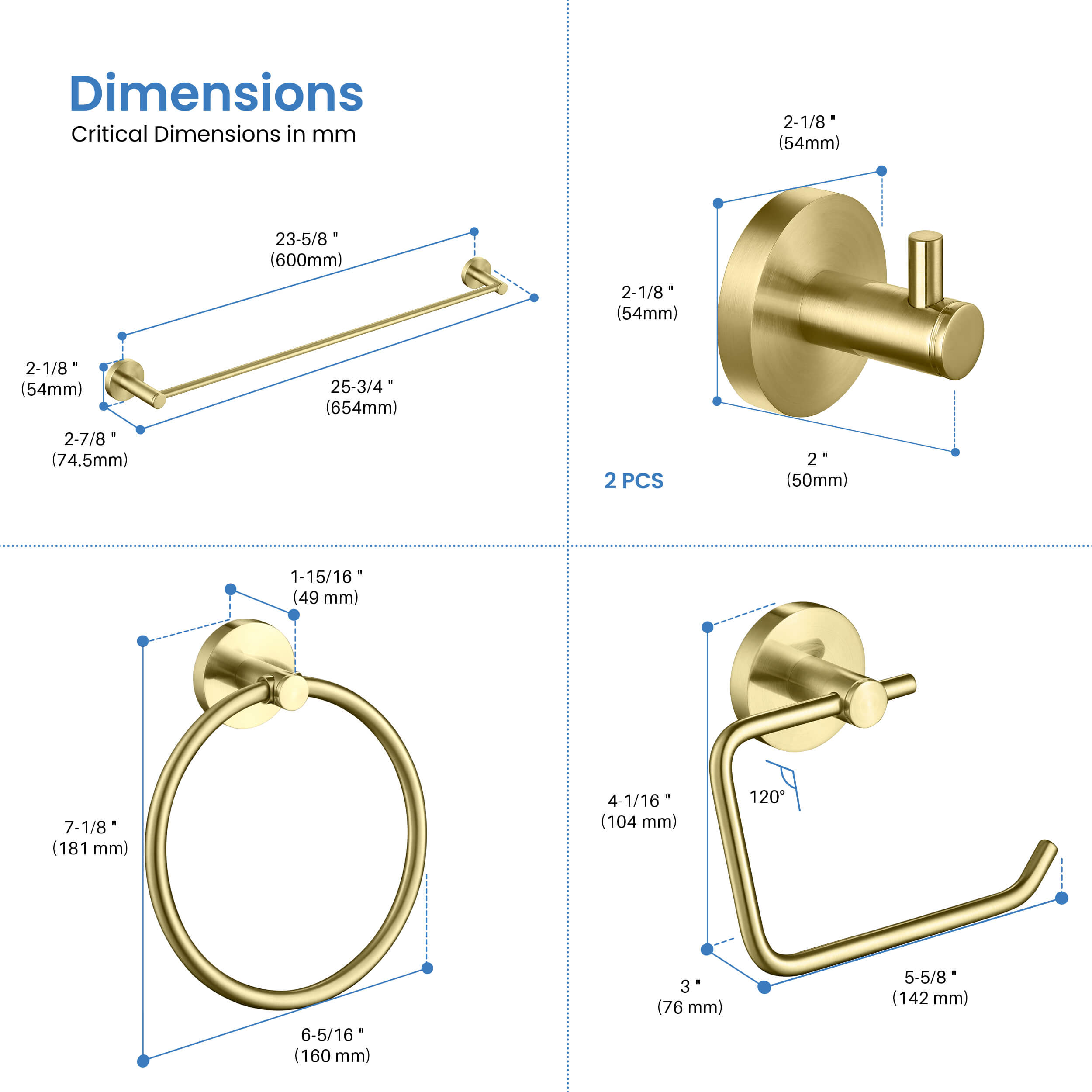 Circular 5-Piece Bathroom Hardware Set - C-KBA14-5-2