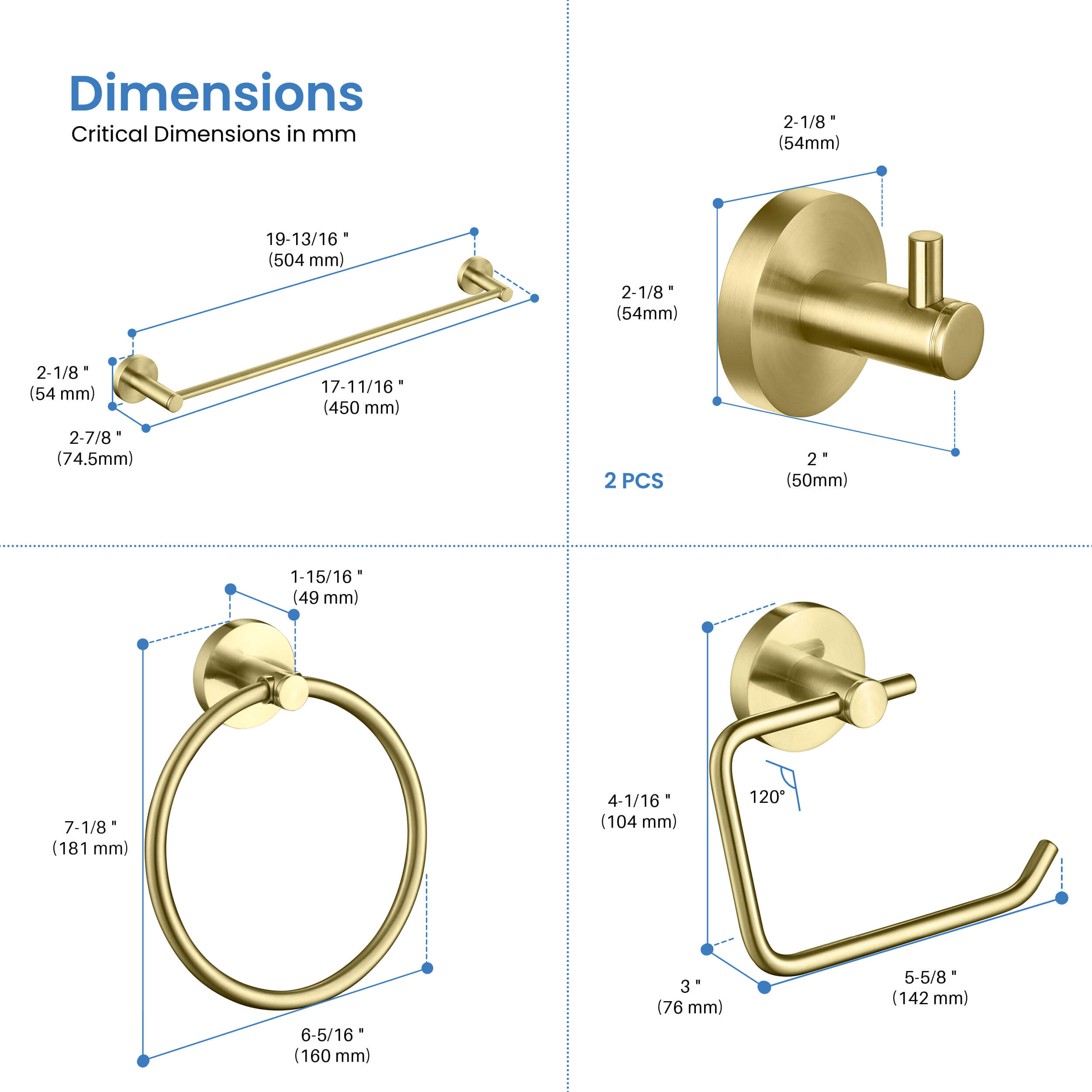 Circular 5-Piece Bathroom Hardware Set - C-KBA14-5-4