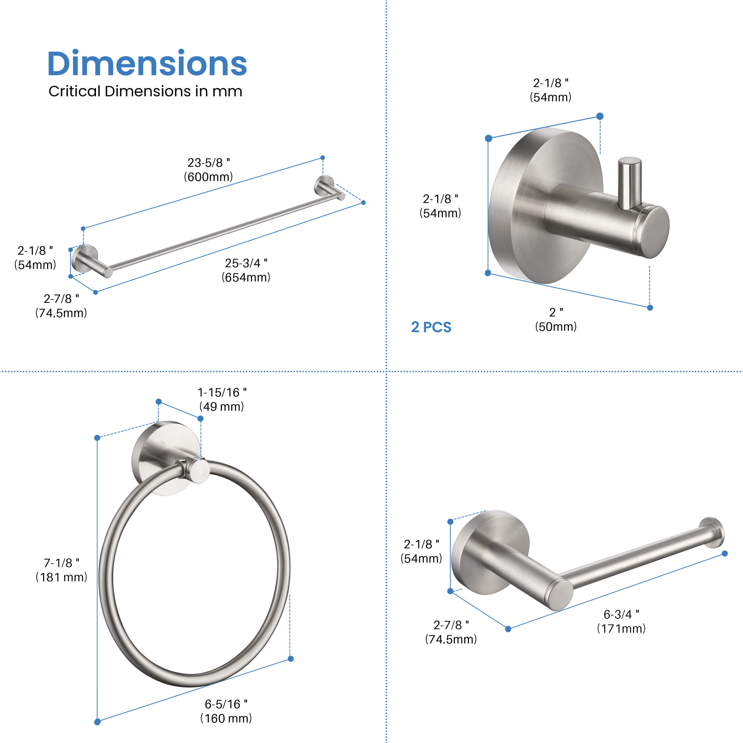 Circular 5-Piece Bathroom Hardware Set - C-KBA14-5-1