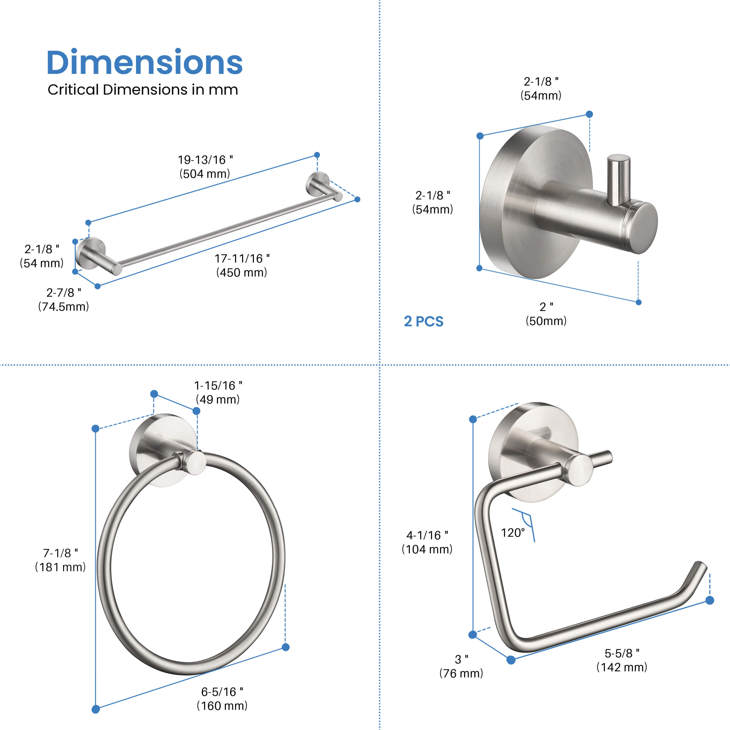 Circular 5-Piece Bathroom Hardware Set - C-KBA14-5-4