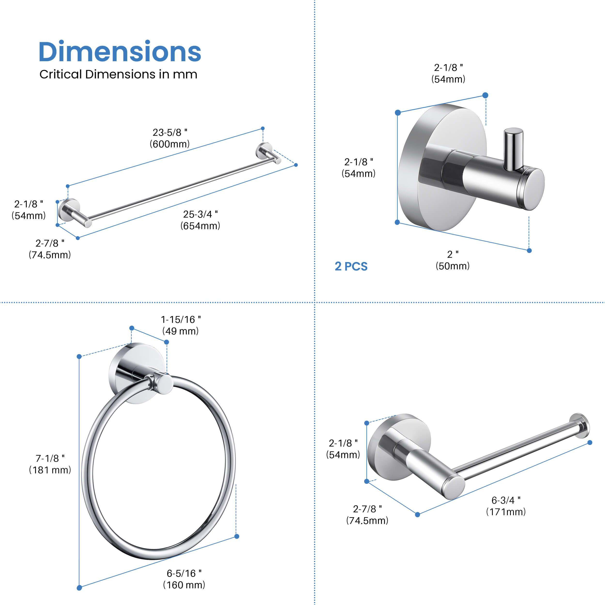 Circular 5-Piece Bathroom Hardware Set - C-KBA14-5-1