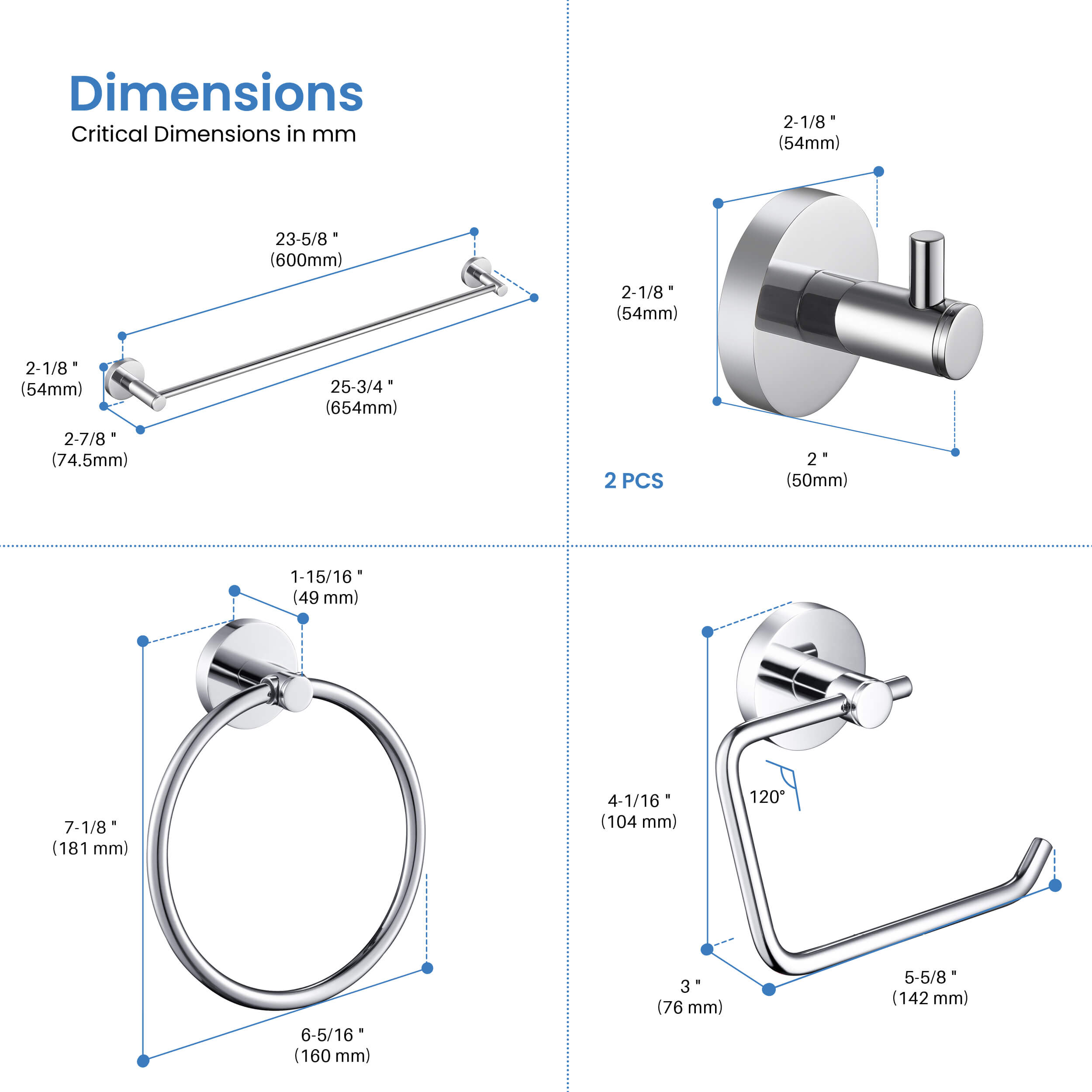 Circular 5-Piece Bathroom Hardware Set - C-KBA14-5-2