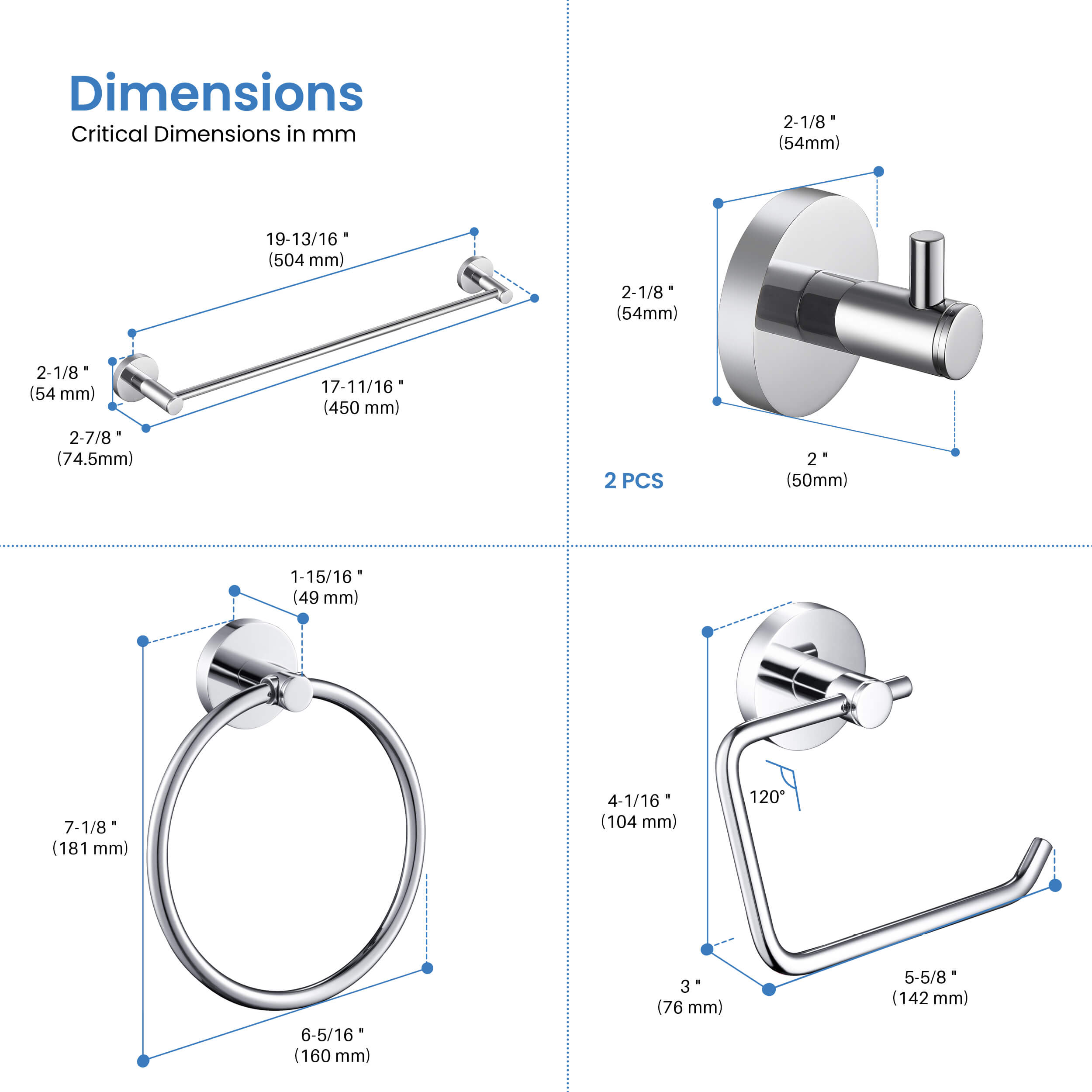 Circular 5-Piece Bathroom Hardware Set - C-KBA14-5-4