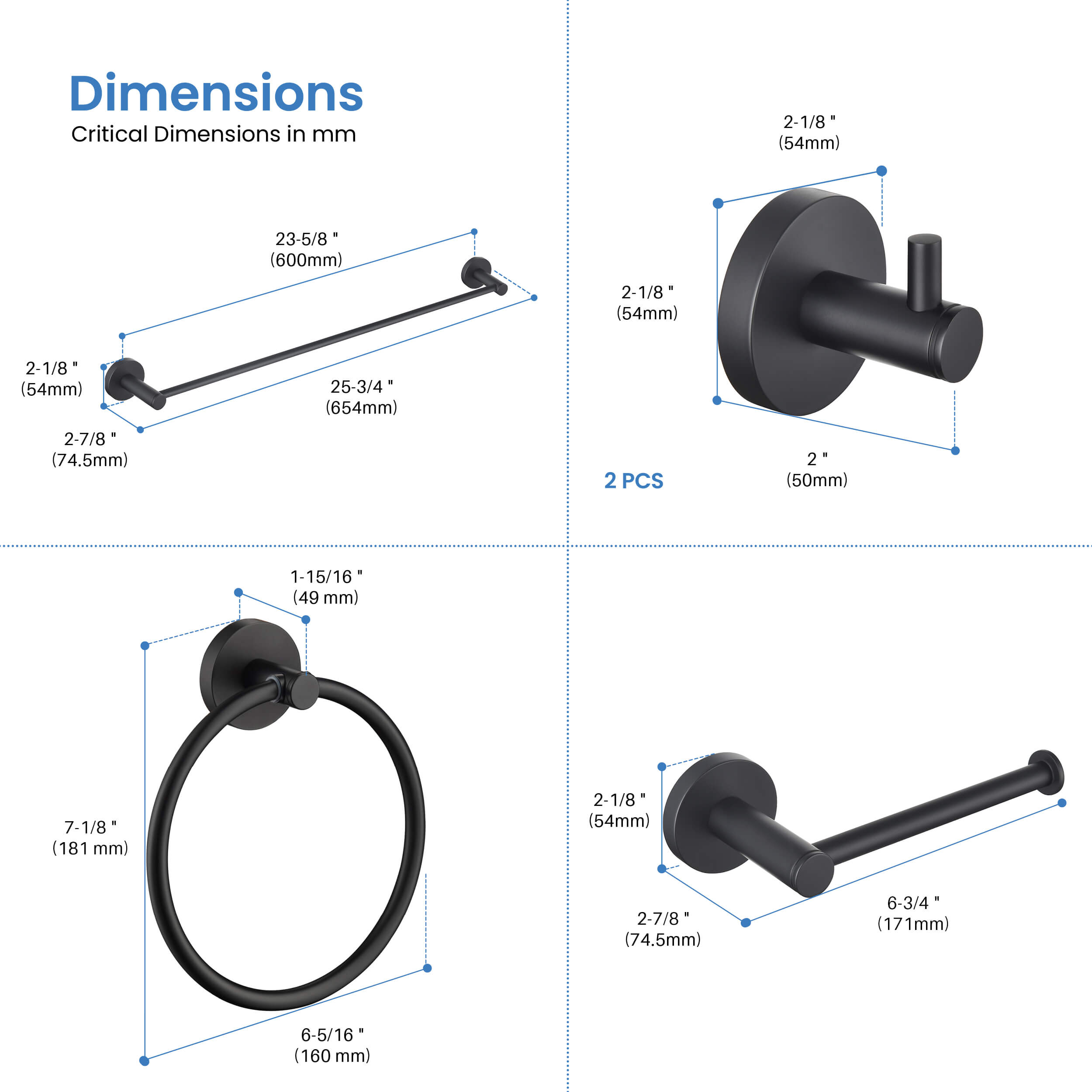 Circular 5-Piece Bathroom Hardware Set - C-KBA14-5-1