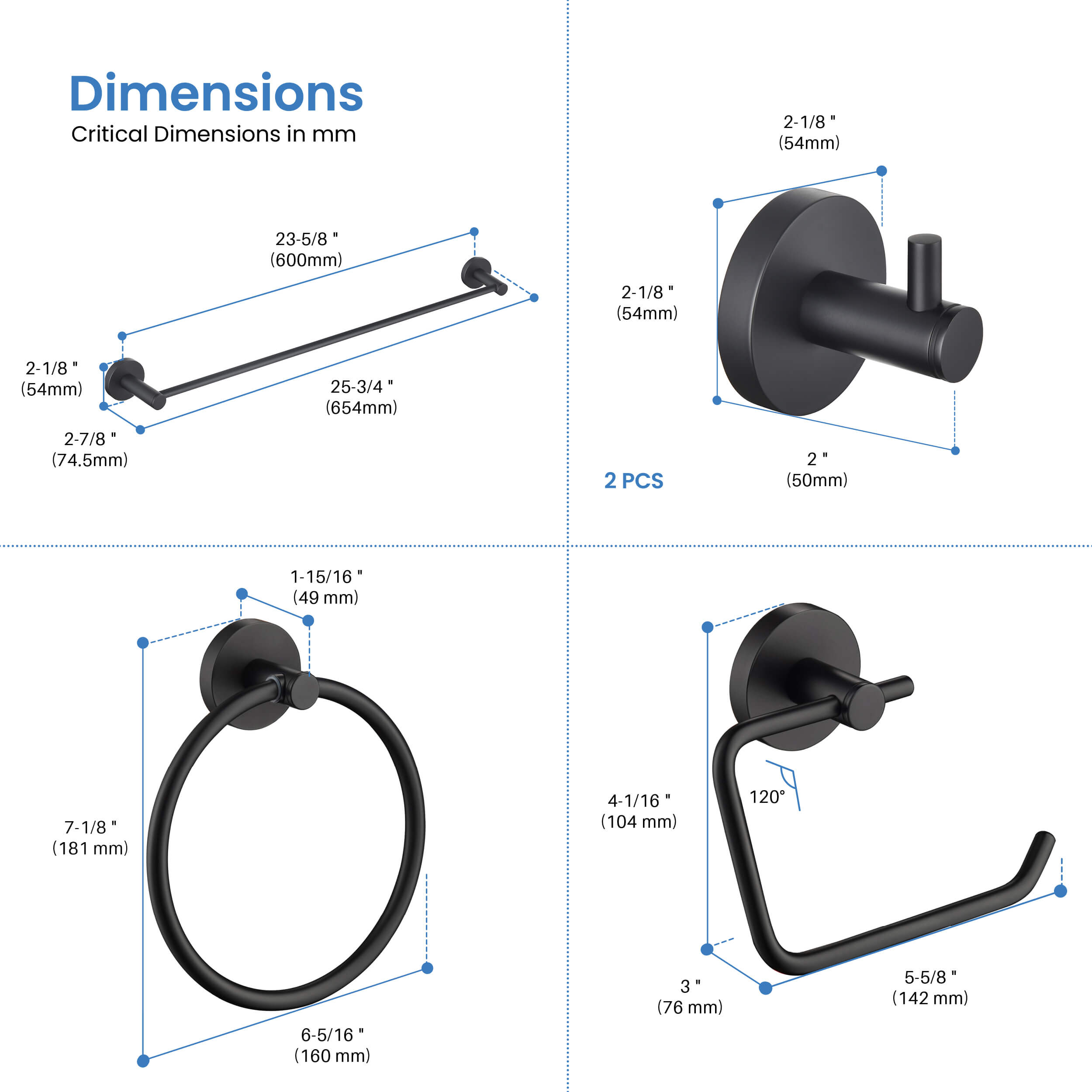 Circular 5-Piece Bathroom Hardware Set - C-KBA14-5-2