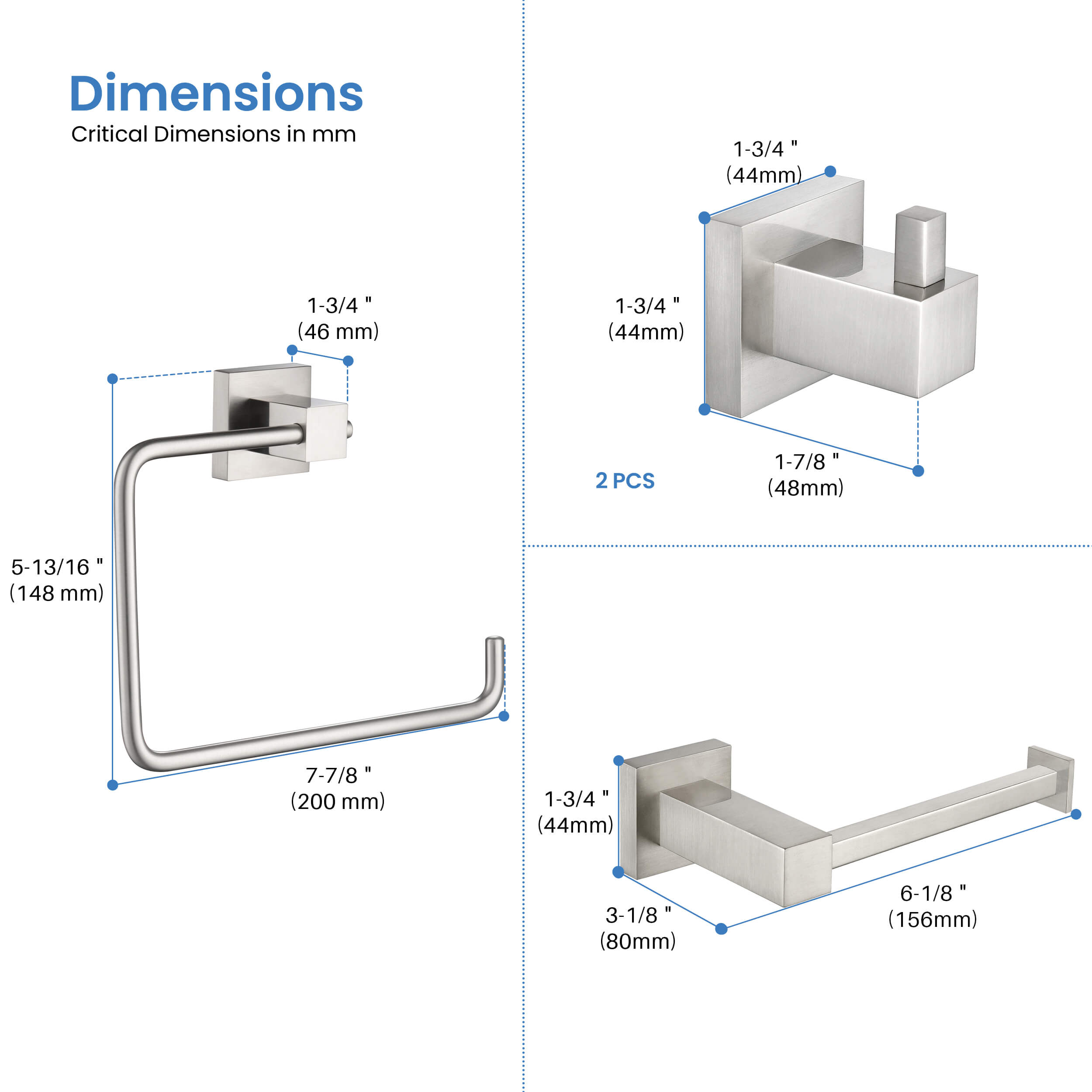 Cube 4-Piece Bathroom Hardware Set - C-KBA15-4-1