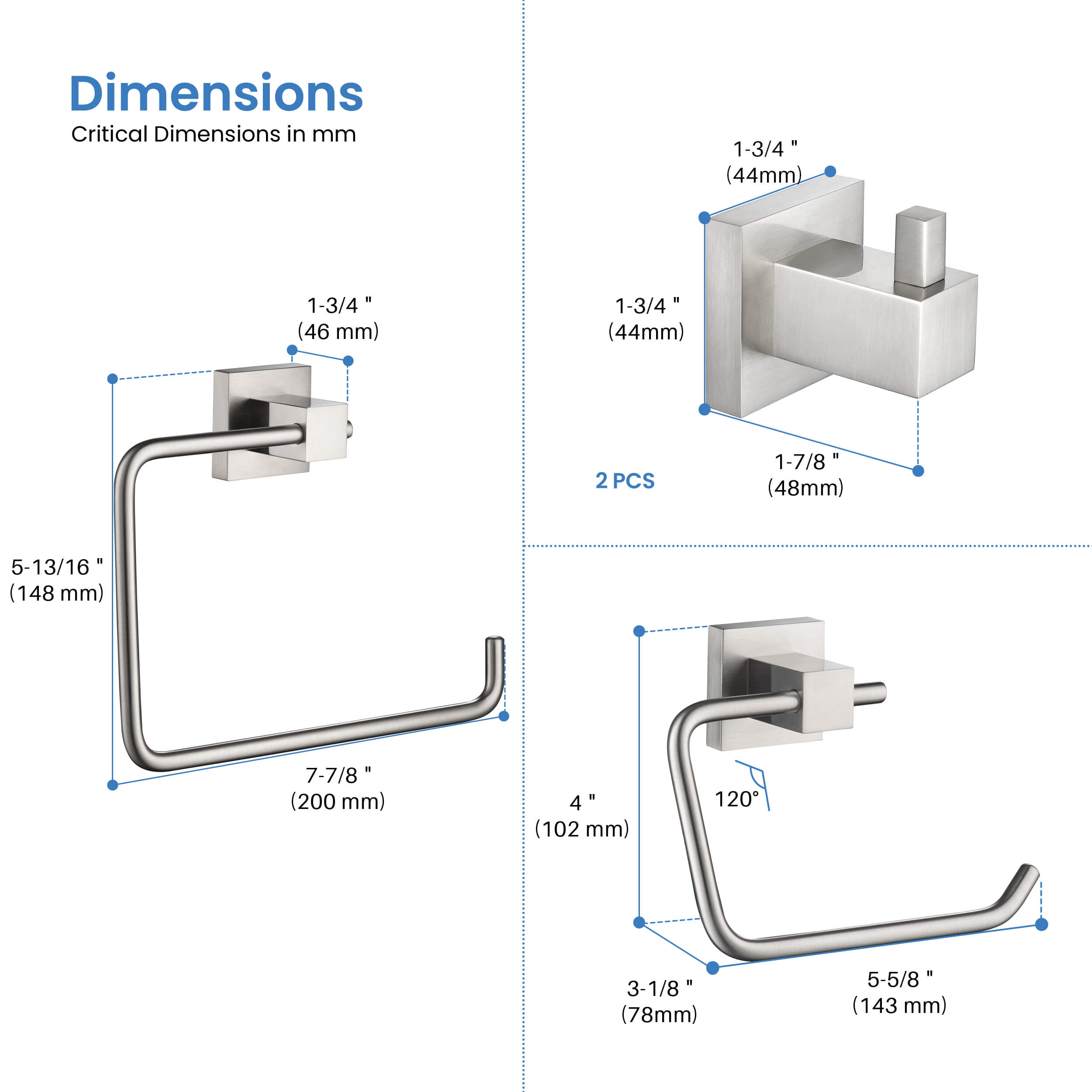 Cube 4-Piece Bathroom Hardware Set - C-KBA15-4-2