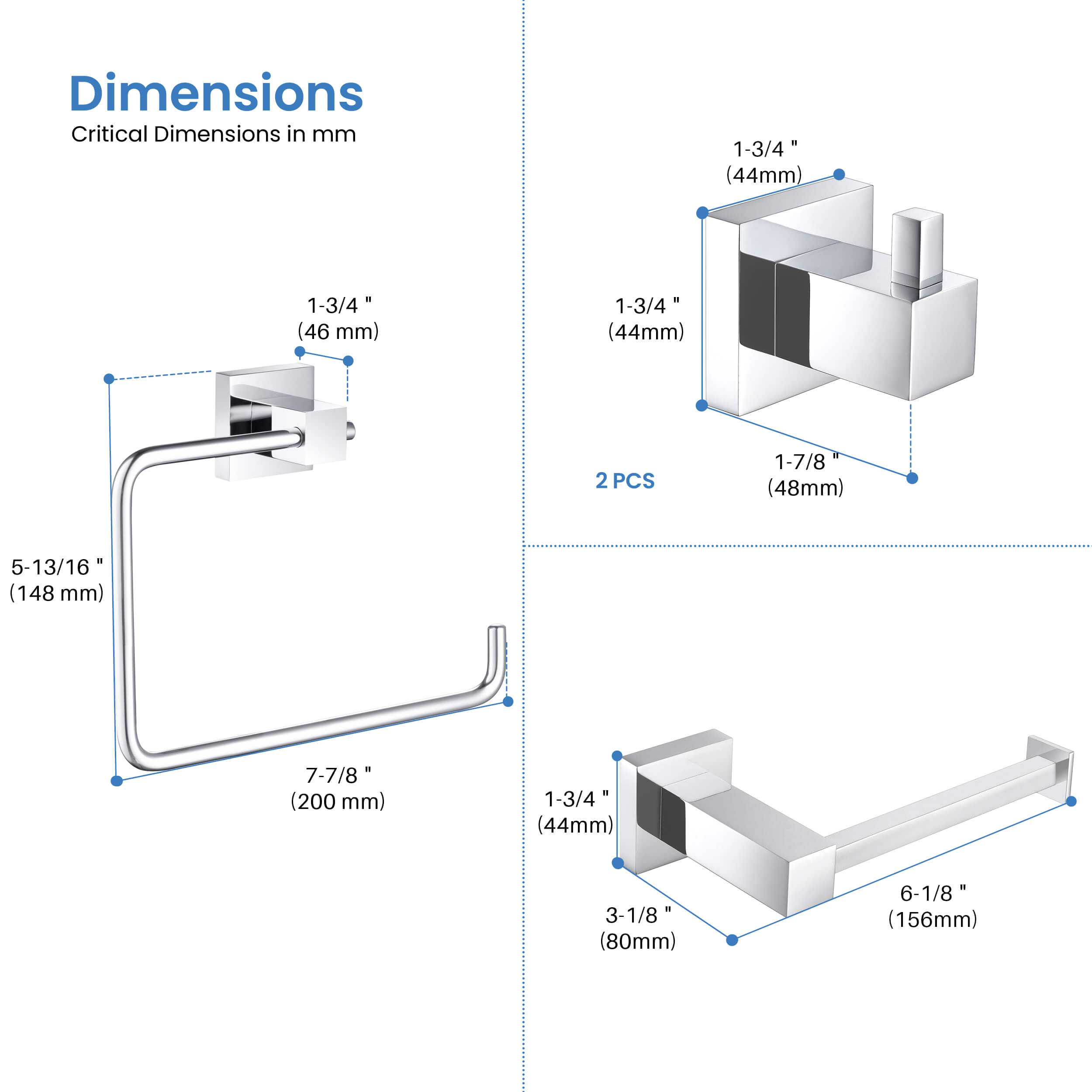 Cube 4-Piece Bathroom Hardware Set - C-KBA15-4-1