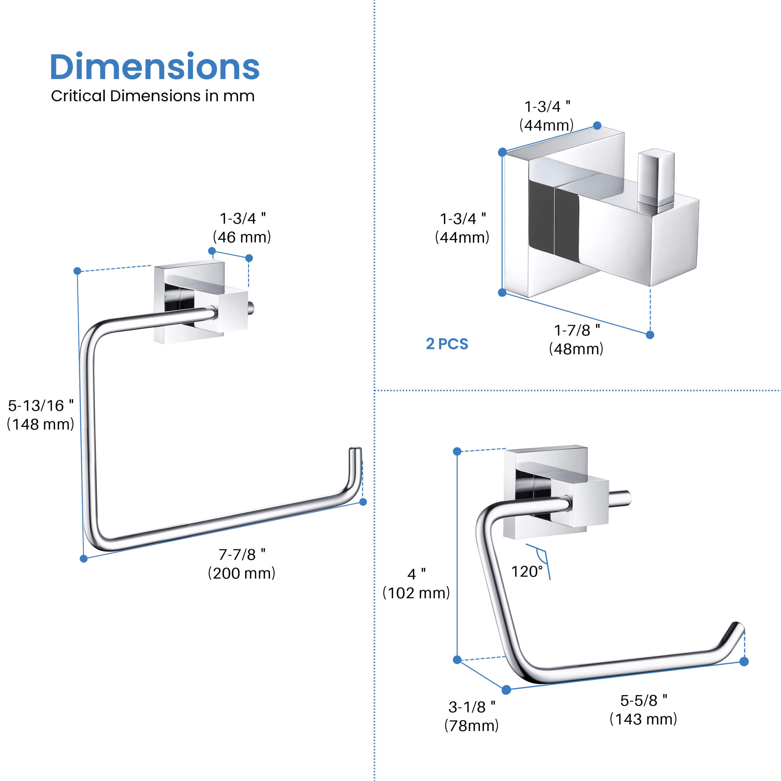 Cube 4-Piece Bathroom Hardware Set - C-KBA15-4-2