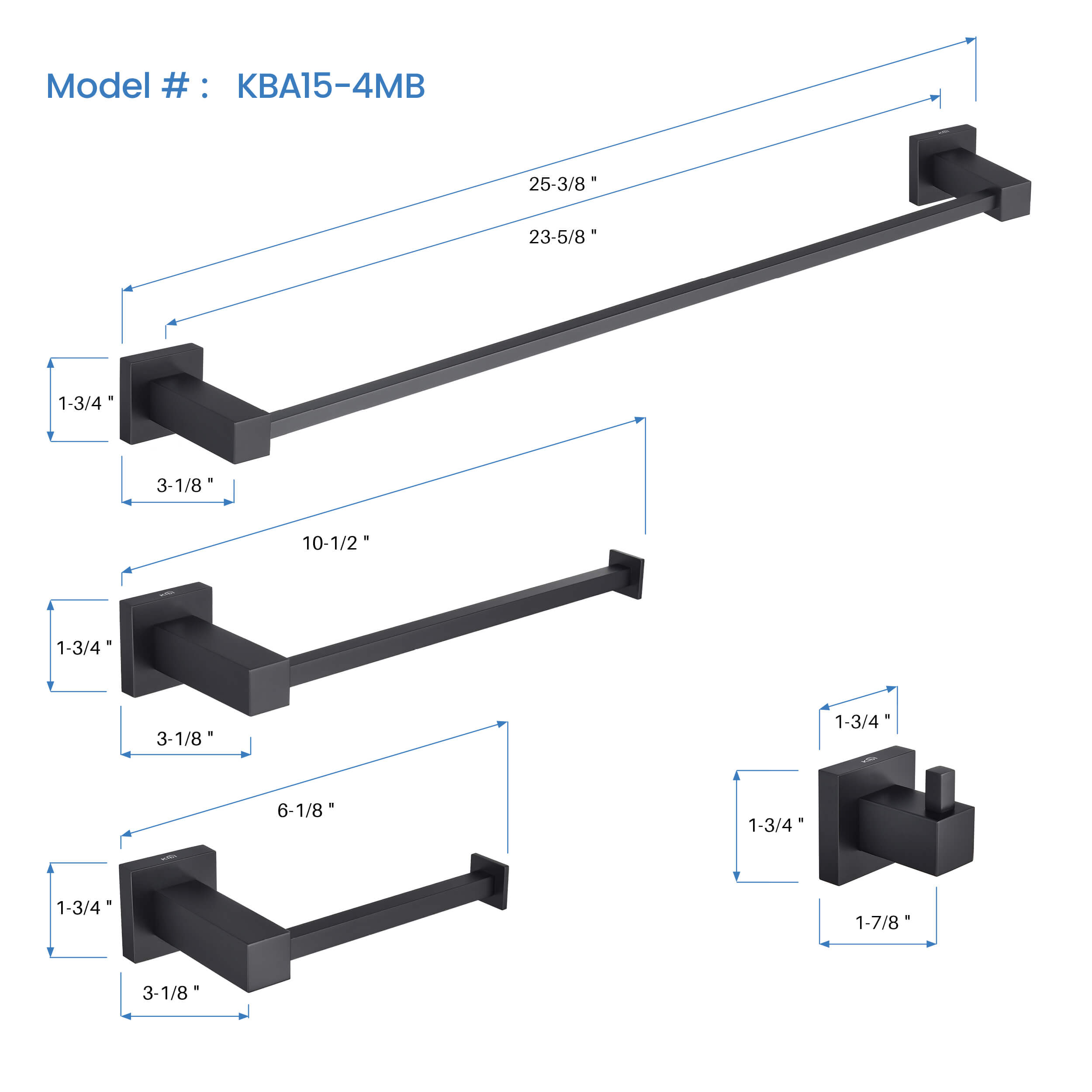 Cube 4-Piece Bathroom Hardware Set - C-KBA15-4