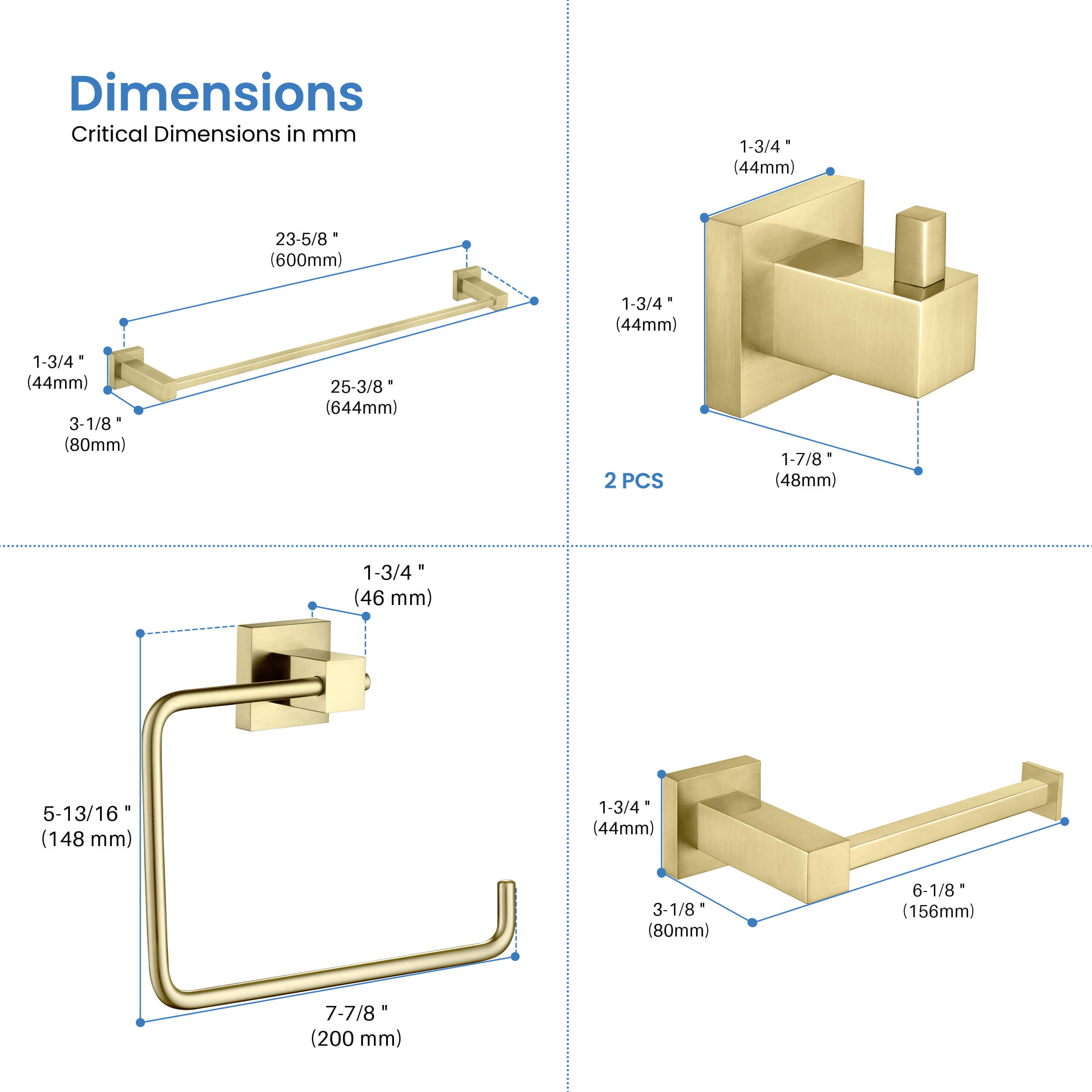 Cube 5-Piece Bathroom Hardware Set - C-KBA15-5-1