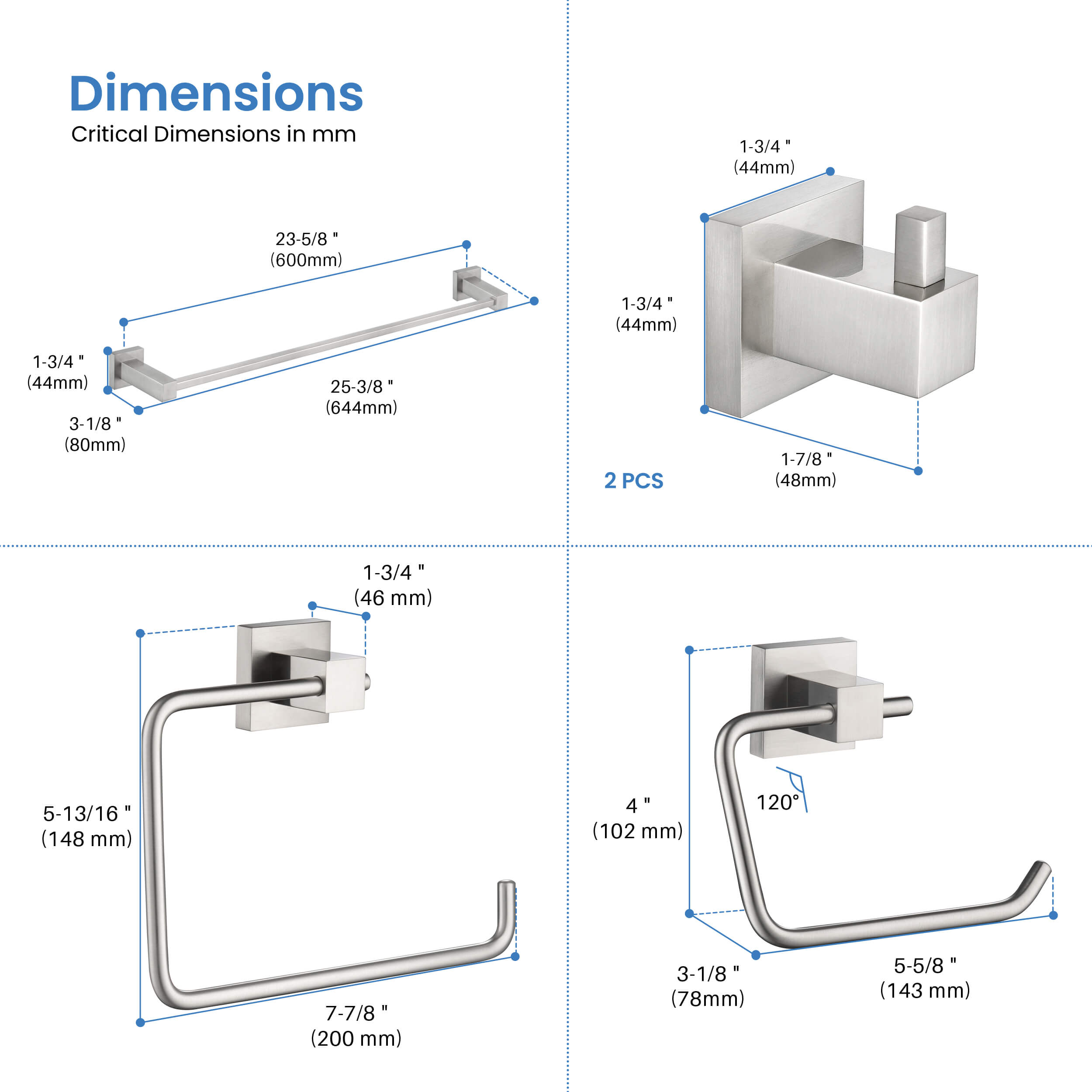 Cube 5-Piece Bathroom Hardware Set - C-KBA15-5-2