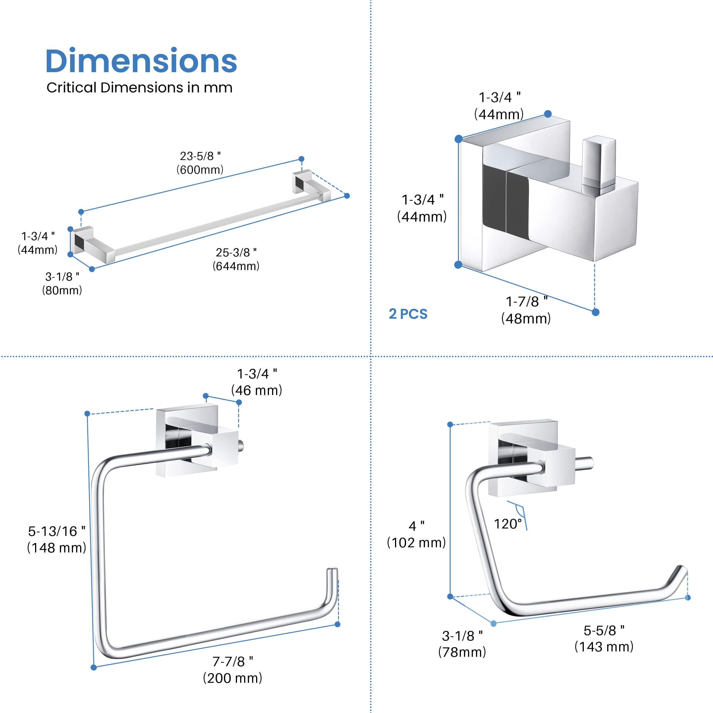 Cube 5-Piece Bathroom Hardware Set - C-KBA15-5-2