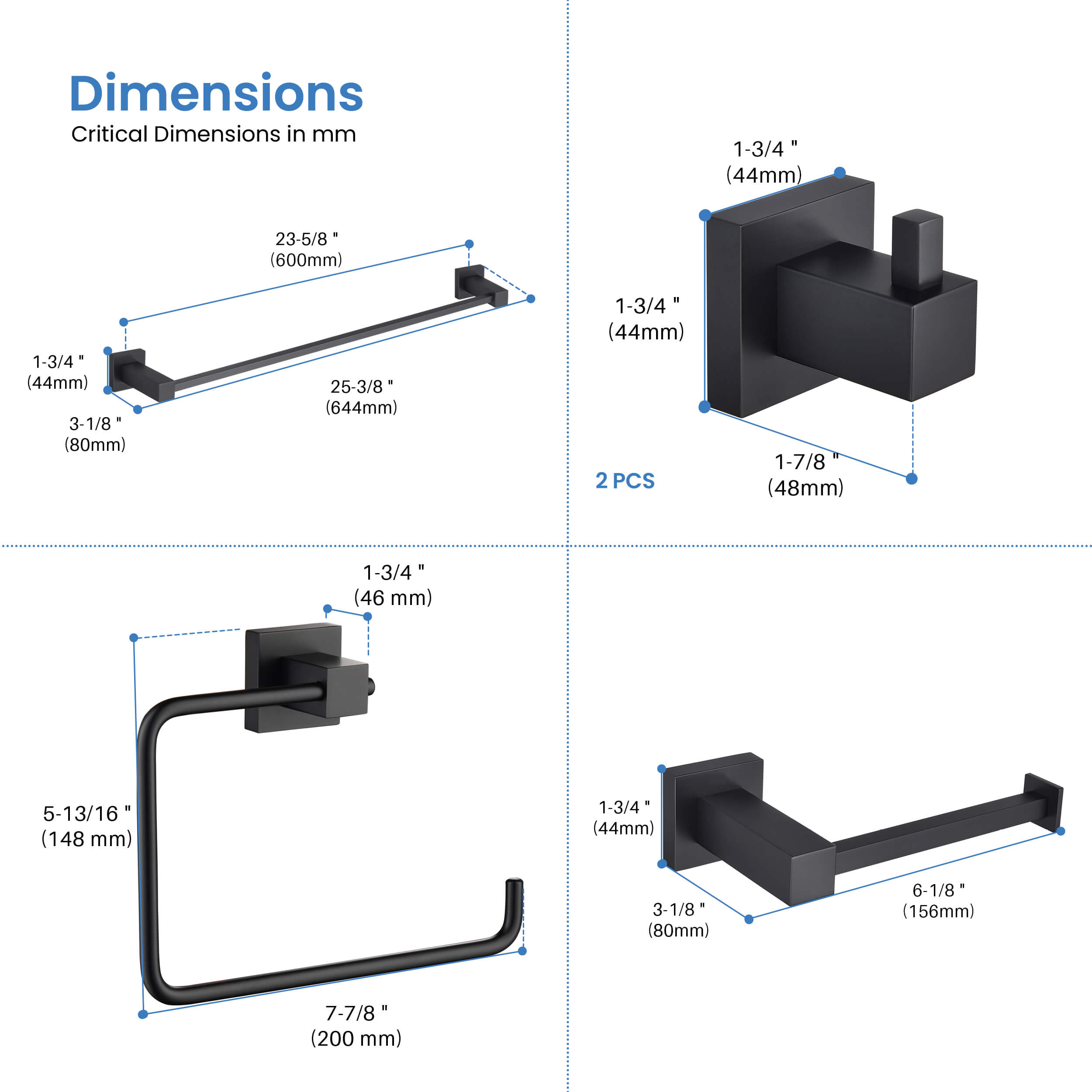 Cube 5-Piece Bathroom Hardware Set - C-KBA15-5-1