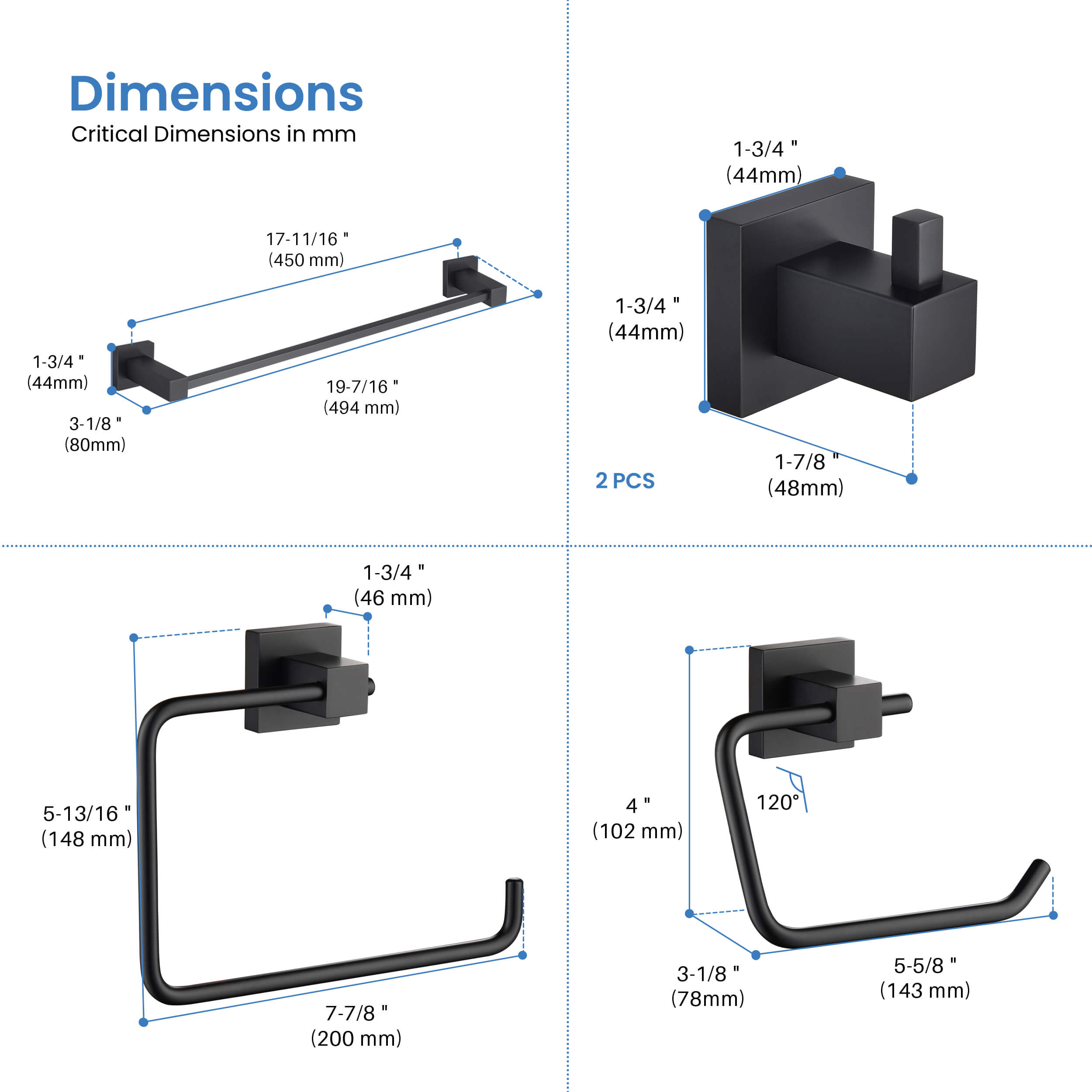 Cube 5-Piece Bathroom Hardware Set - C-KBA15-5-4