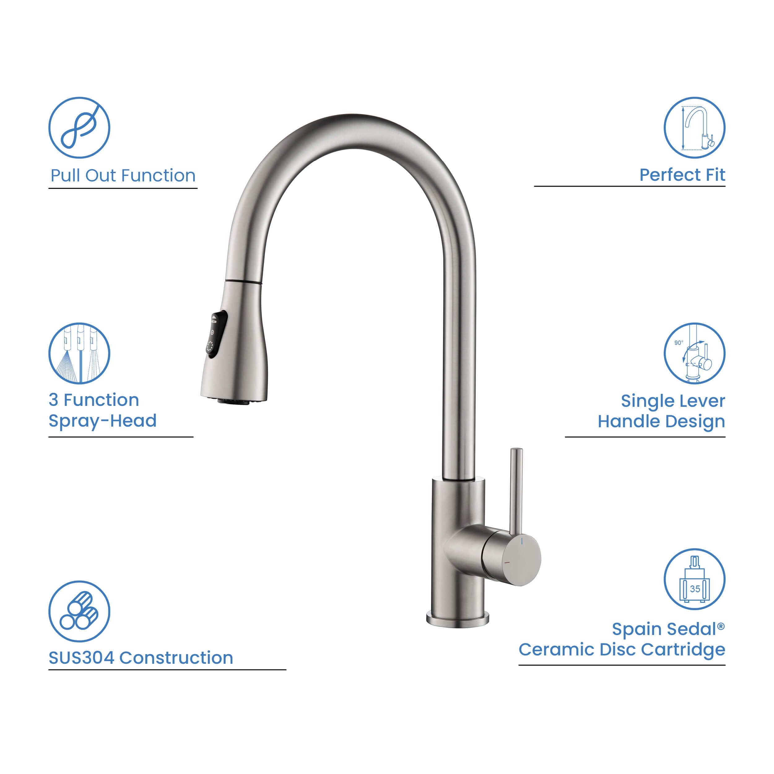 Single Handle Pull Down Kitchen Faucet - F102