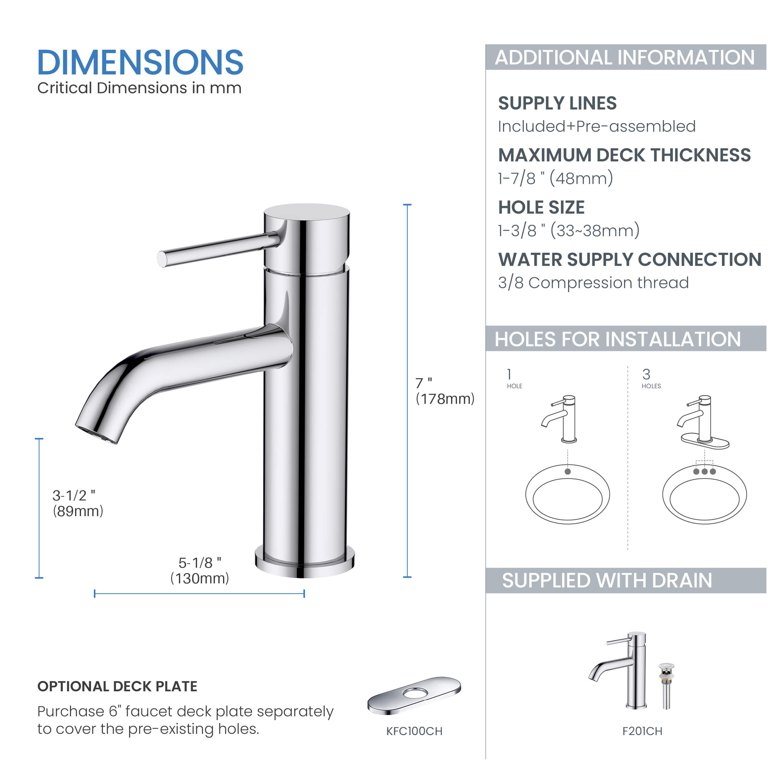 Value Single Handle Bathroom Vanity Sink Faucet with Pop Up Drain – F201