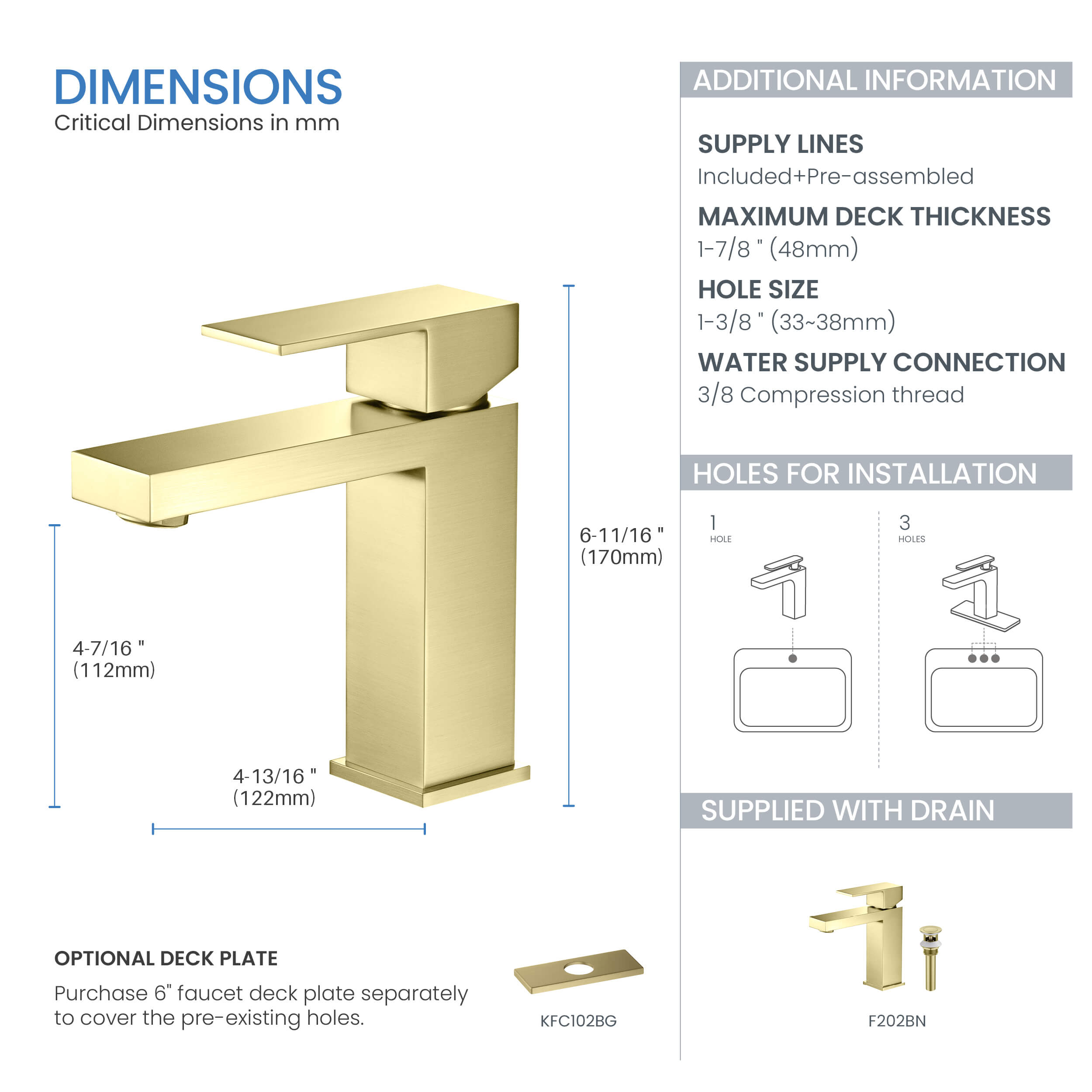 Value Single Handle Bathroom Vanity Sink Faucet with Pop Up Drain – F202