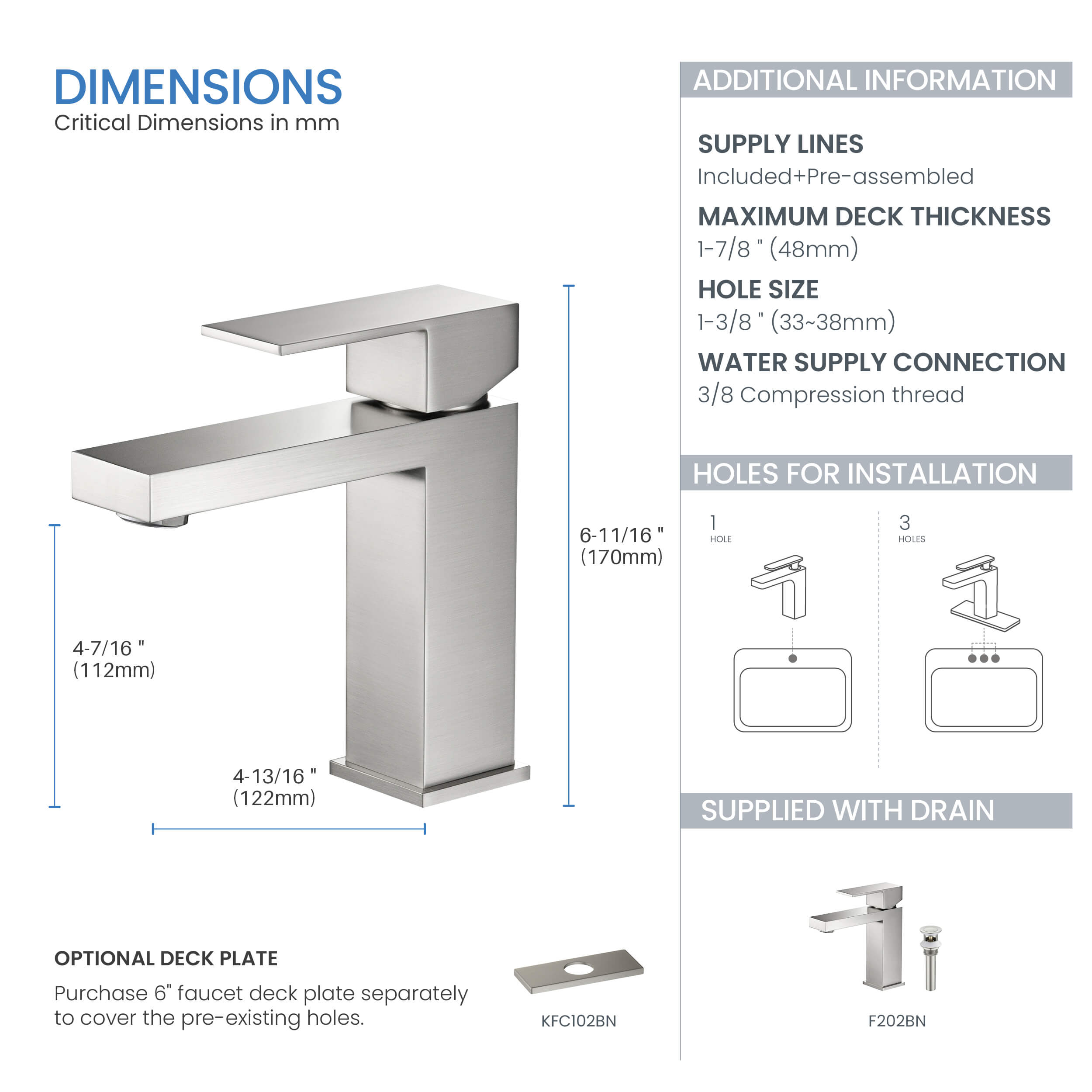 Value Single Handle Bathroom Vanity Sink Faucet with Pop Up Drain – F202