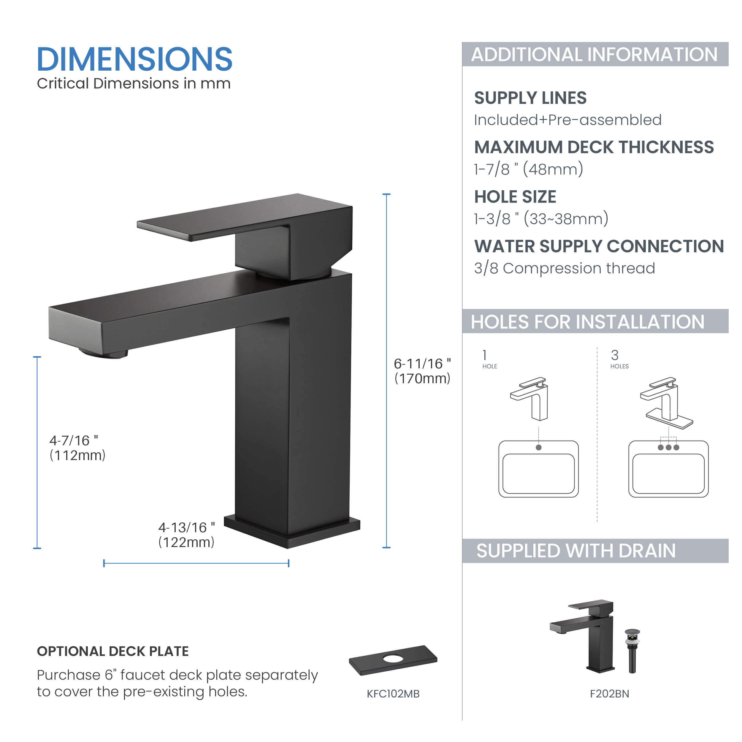 Value Single Handle Bathroom Vanity Sink Faucet with Pop Up Drain – F202