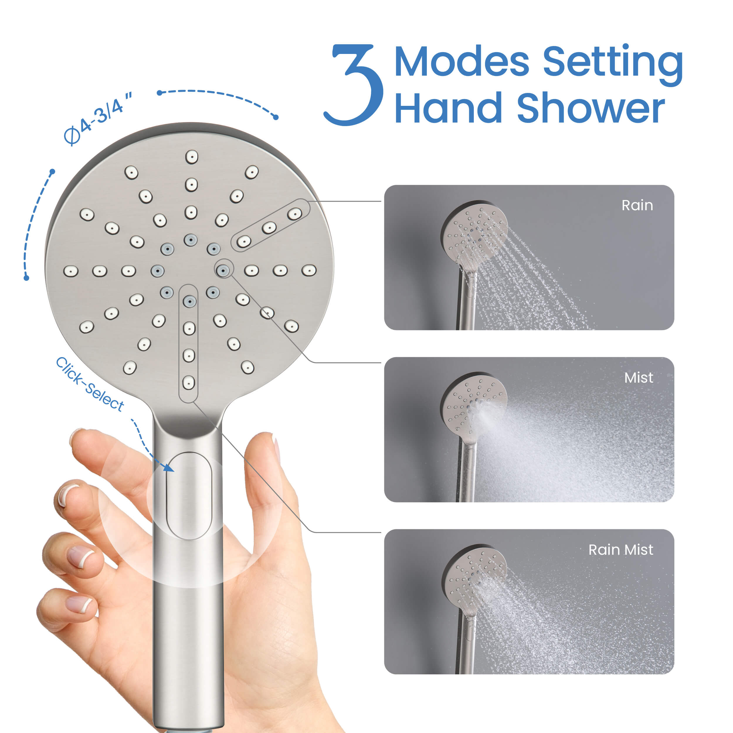 Circular 3 Settings ABS Handheld Shower Head HS1001