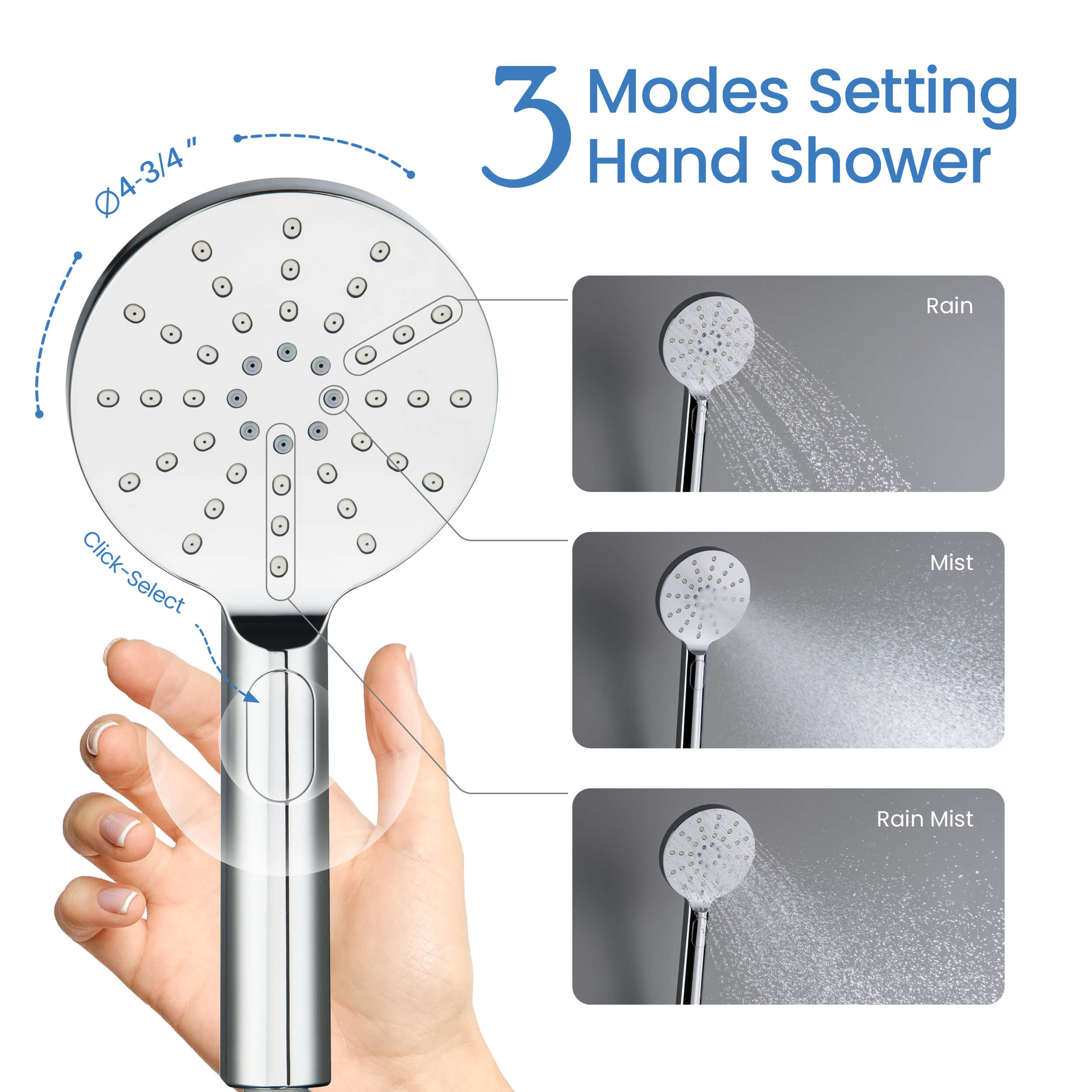 Circular 3 Settings ABS Handheld Shower Head HS1001