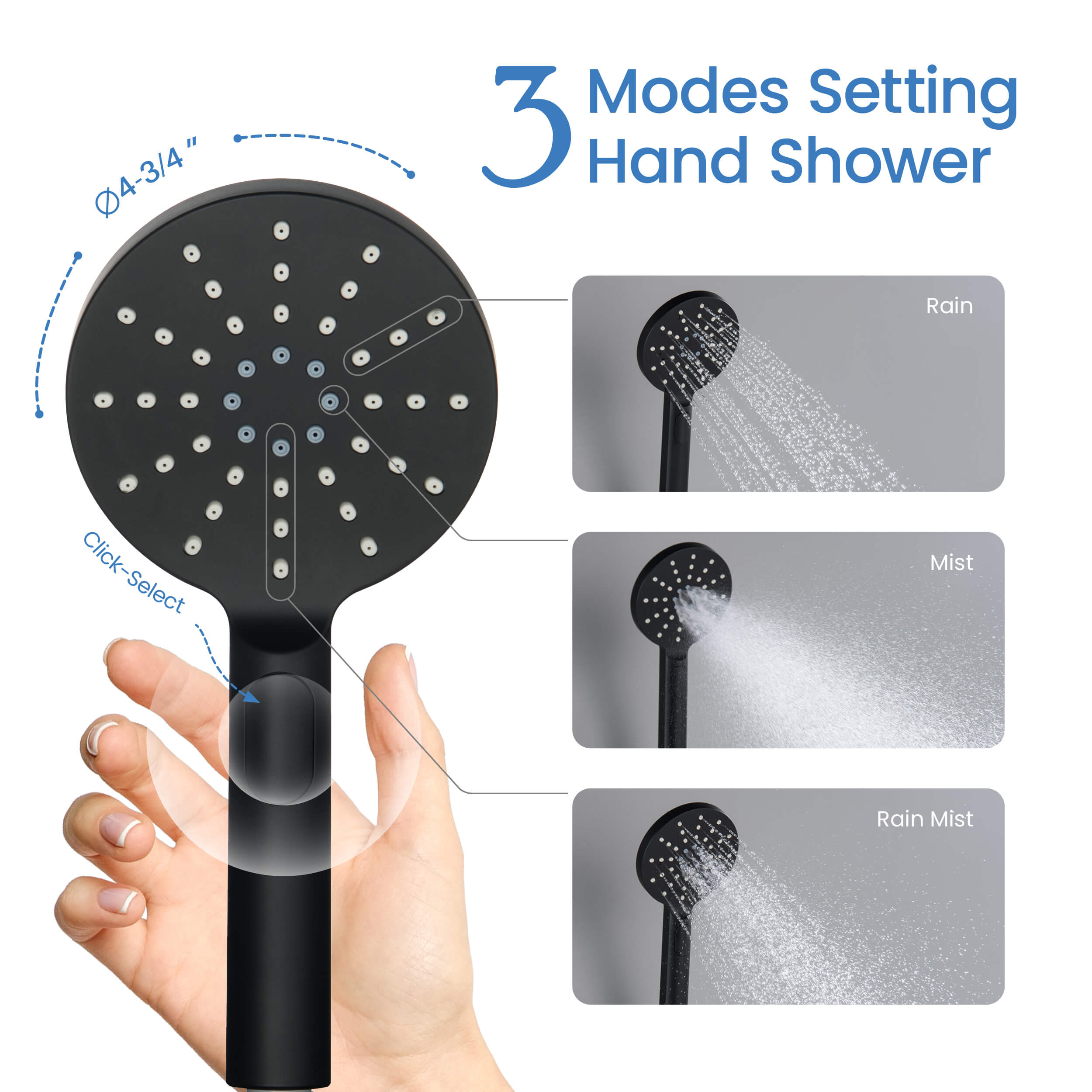 Circular 3 Settings ABS Handheld Shower Head HS1001