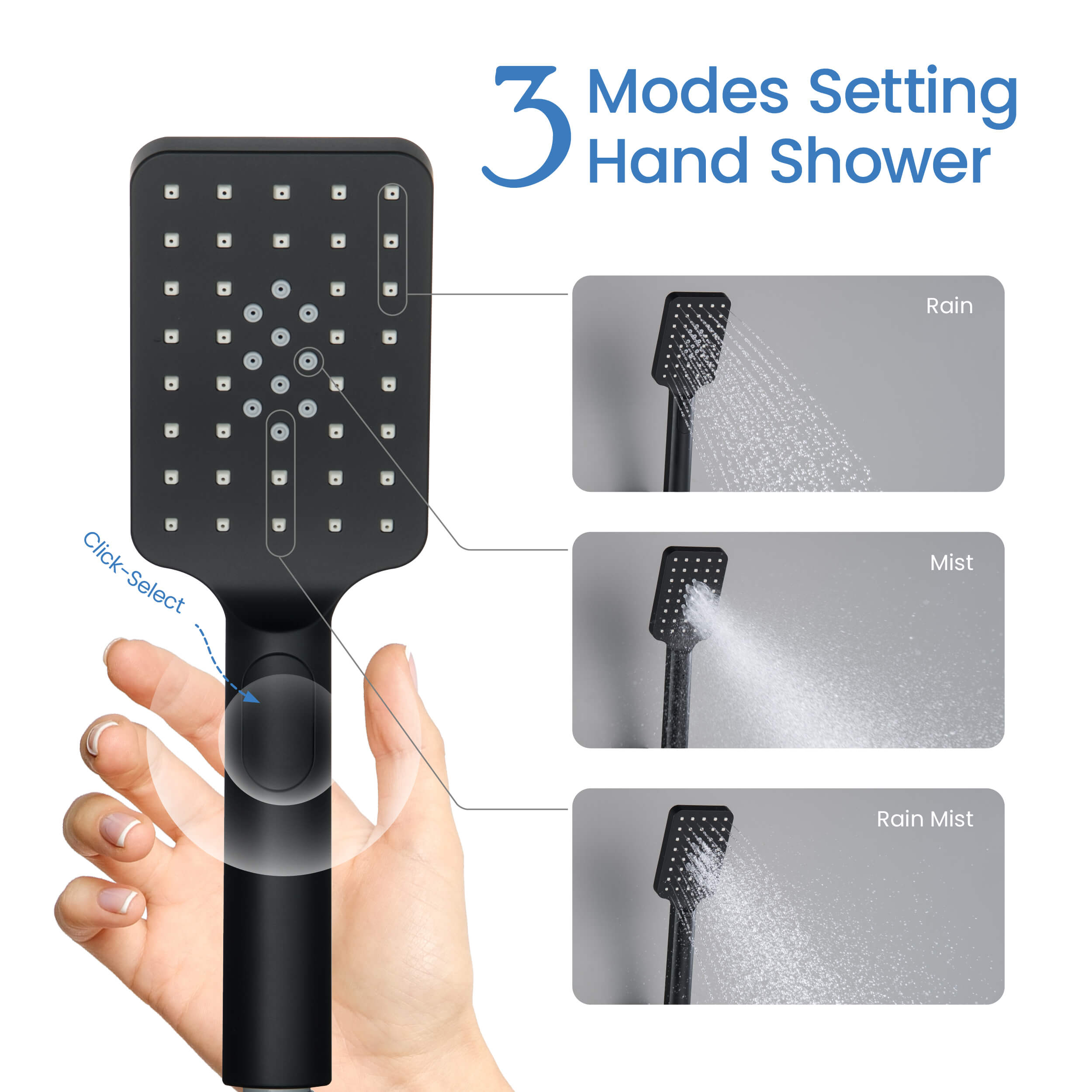 Cube 3 Settings ABS Handheld Shower Head HS1002