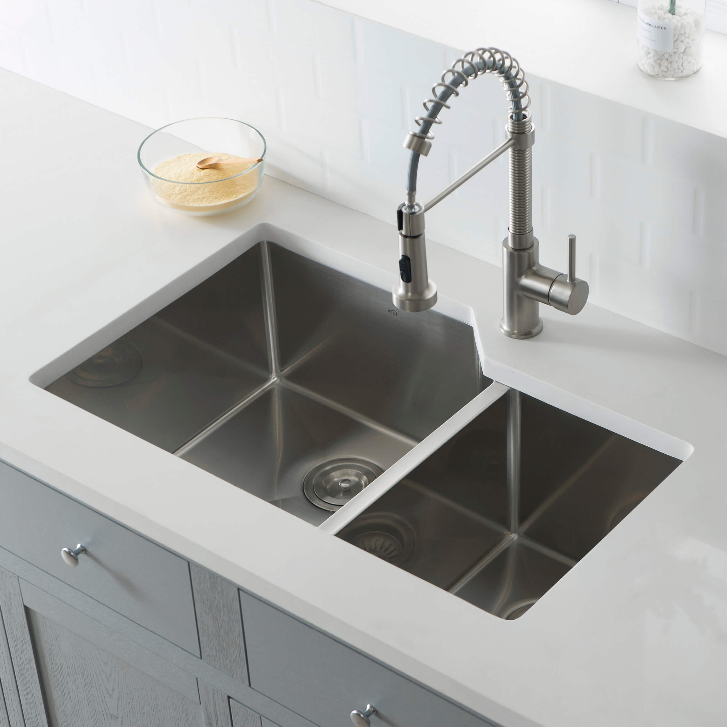 32″ Handcrafted Undermount Double Bowl Stainless Steel Kitchen Sink – K1-D32