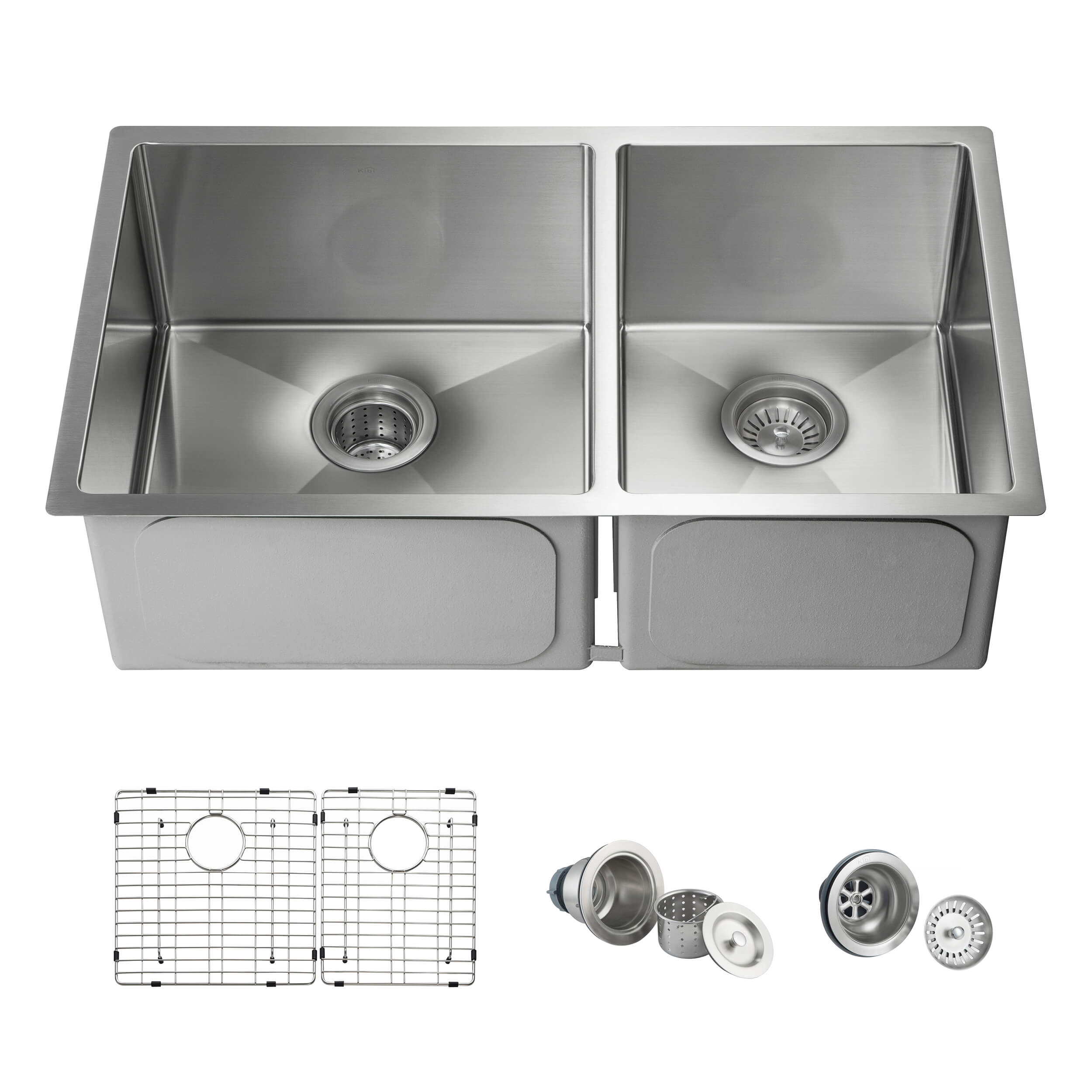 32 3/4″ Handcrafted Undermount Double Bowl Stainless Steel Kitchen Sink – K1-D33-BS