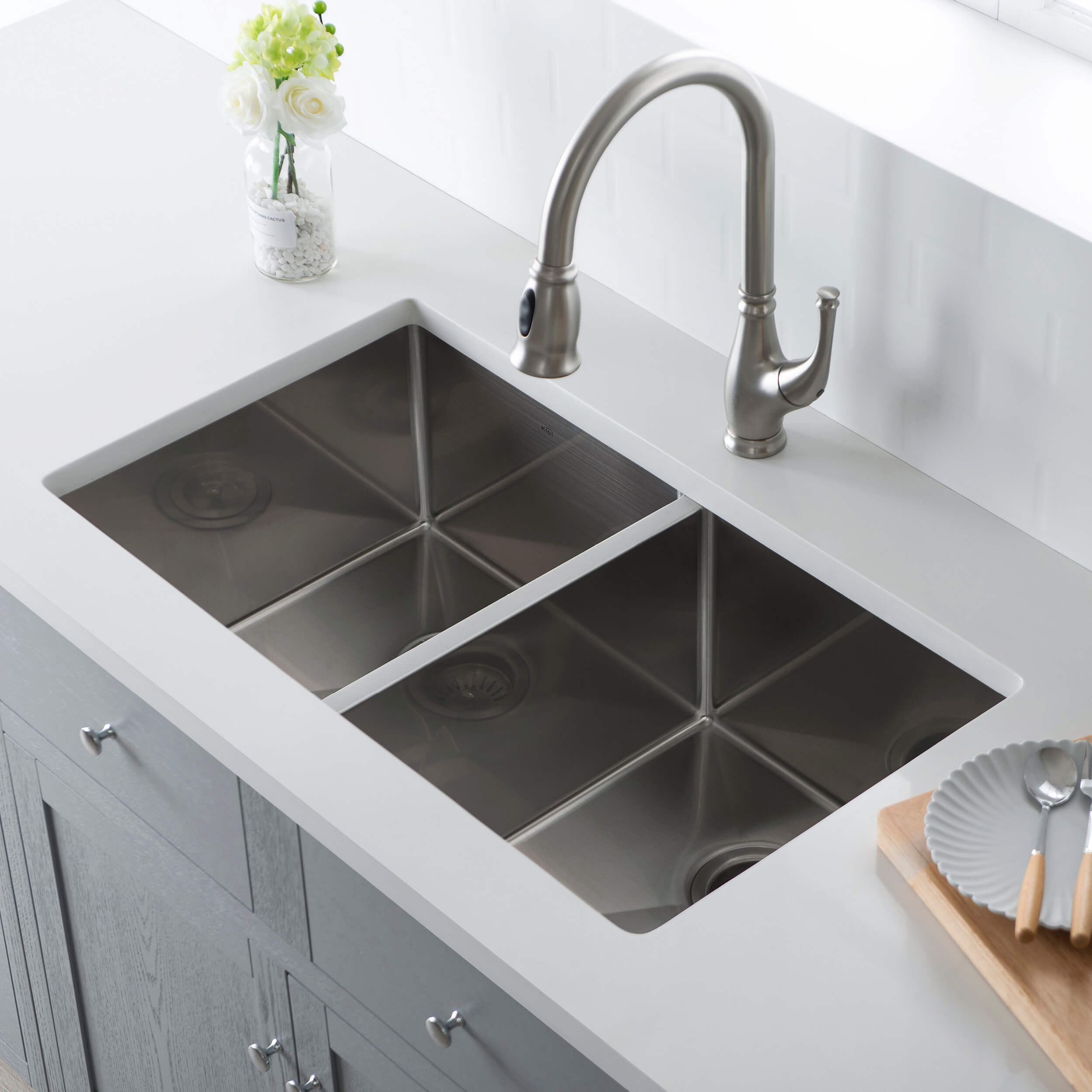 32 3/4″ Handcrafted Undermount Double Bowl Stainless Steel Kitchen Sink – K1-D33-EQ