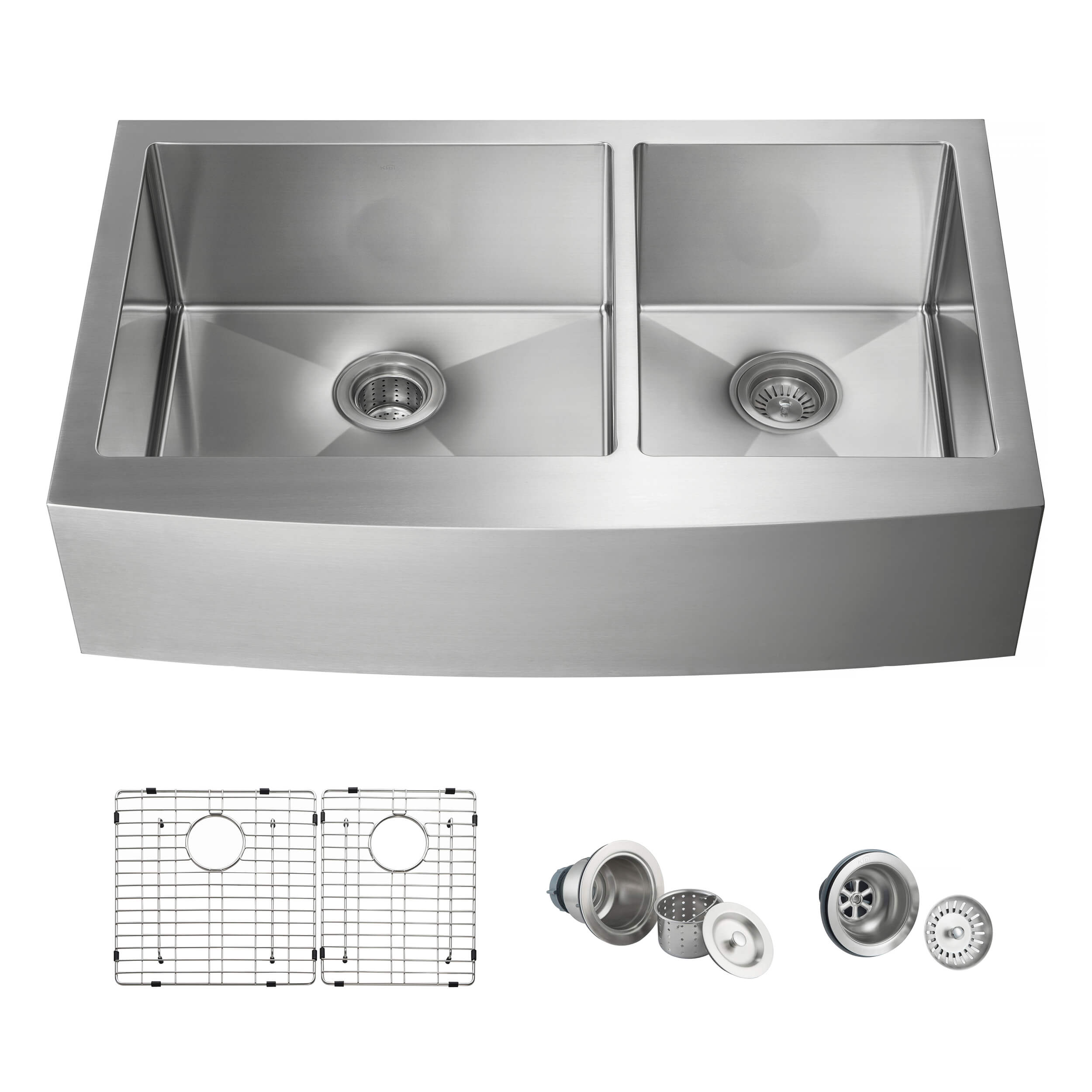 36″ Handcrafted Farmhouse Apron Double Bowl Stainless Steel Kitchen Sink – K1-DF36