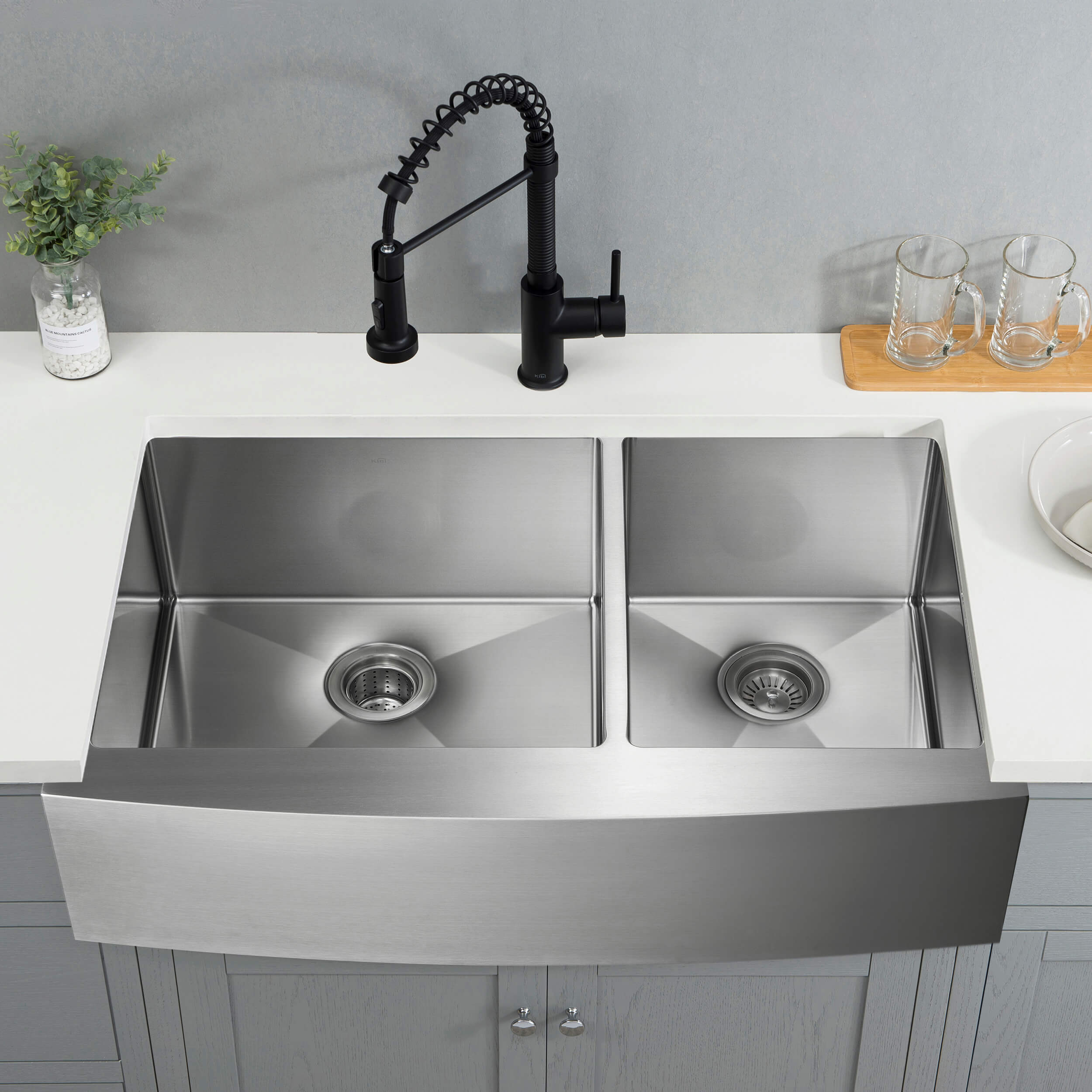 36″ Handcrafted Farmhouse Apron Double Bowl Stainless Steel Kitchen Sink – K1-DF36