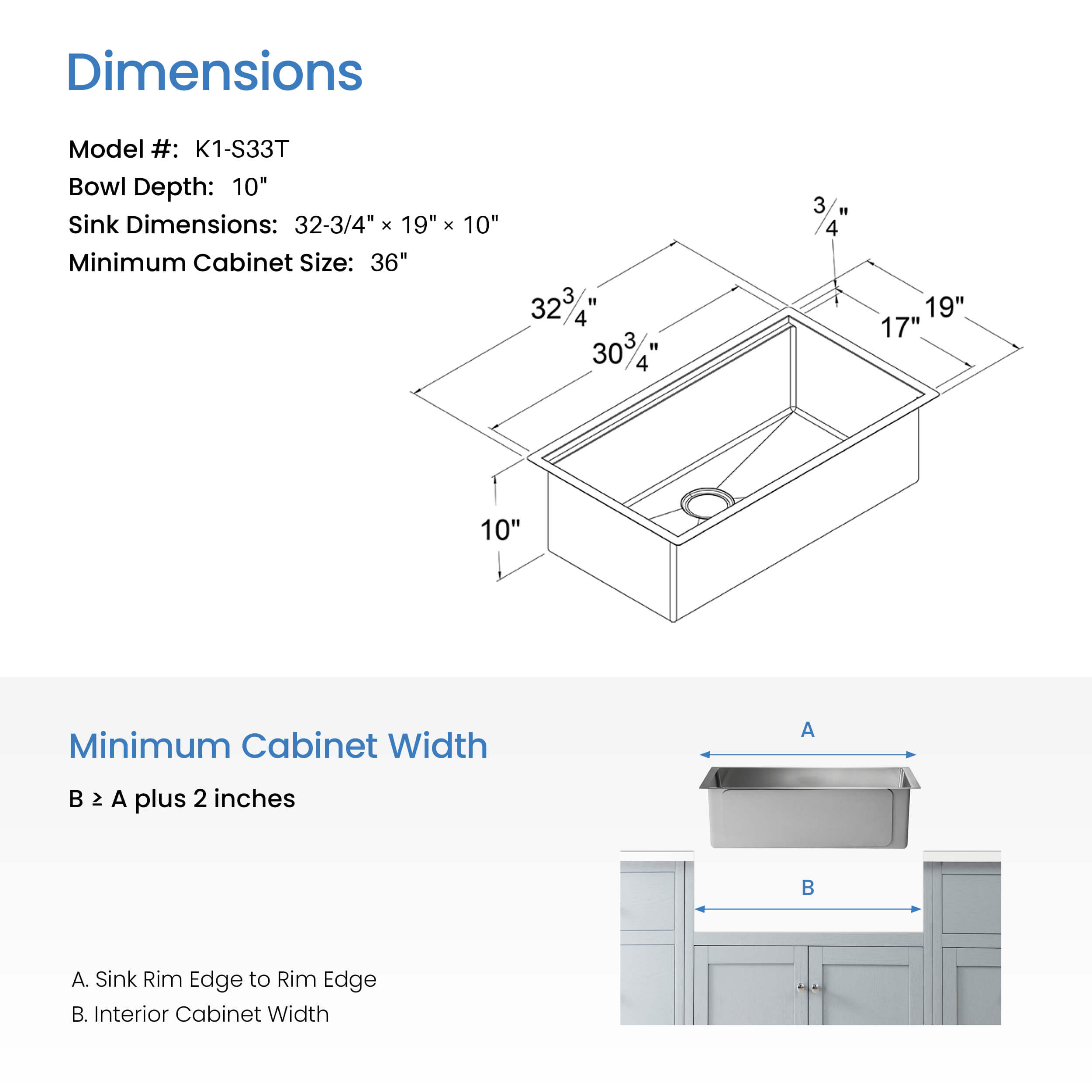 33″ Undermount Single Bowl Stainless Steel Workstation Sink – K1-S33T