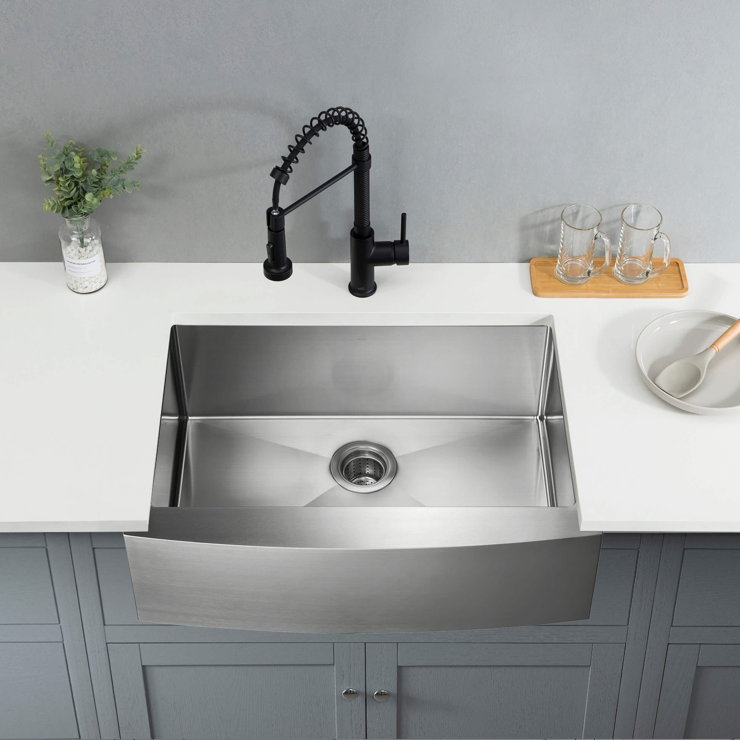 27″ Handcrafted Farmhouse Apron Single Bowl Stainless Steel Kitchen Sink – K1-SF27