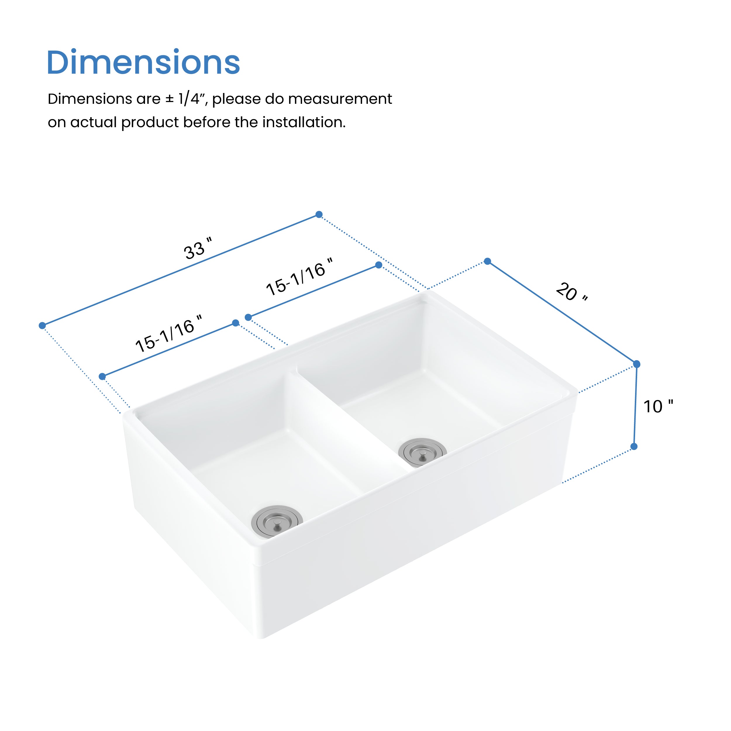 33″ Pure Fireclay Double Bowl Farmhouse Kitchen Workstation Sink – K2-DF33T