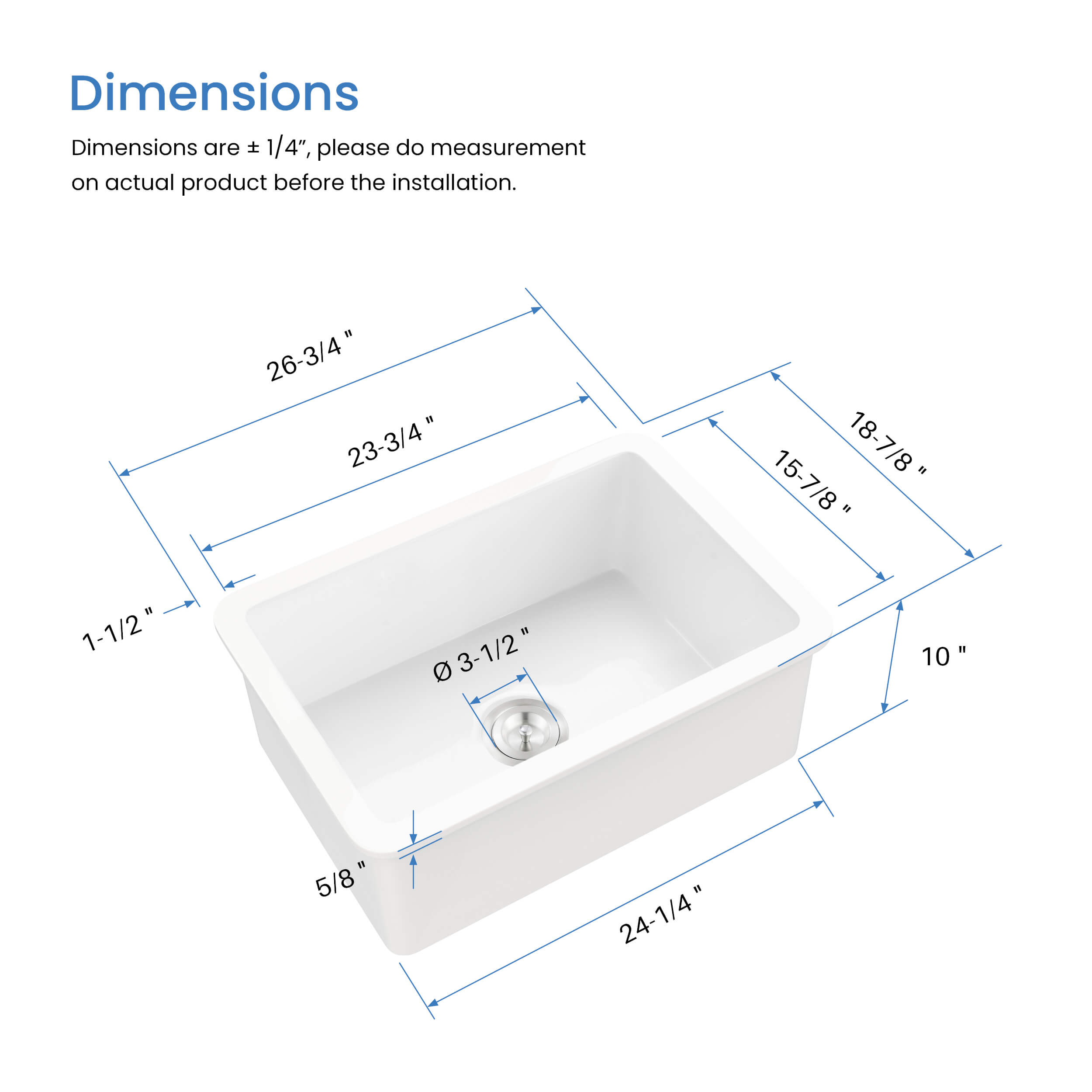 Landis 27″ Fireclay Kitchen Undermount Sink Single Bowl - K2-S27