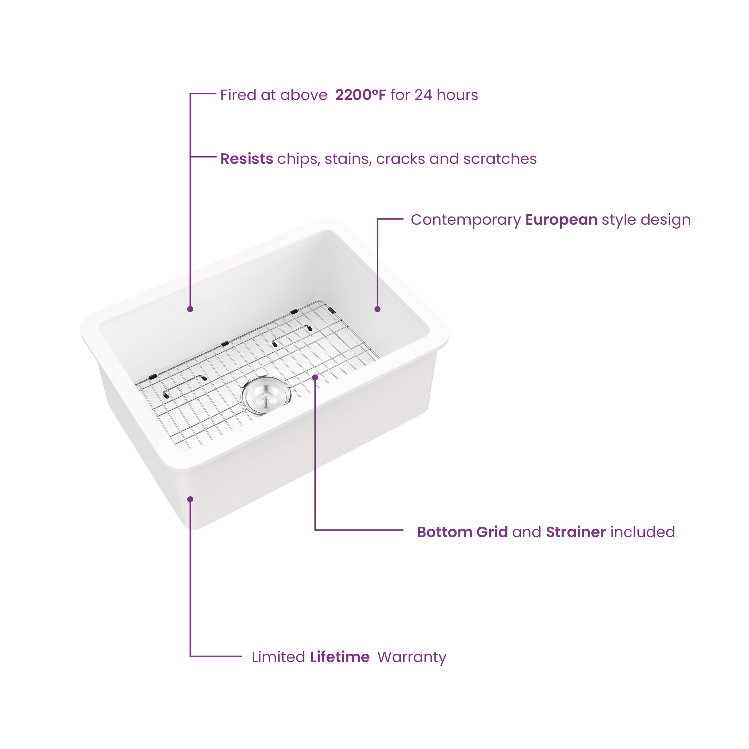 Landis 27″ Fireclay Kitchen Undermount Sink Single Bowl - K2-S27