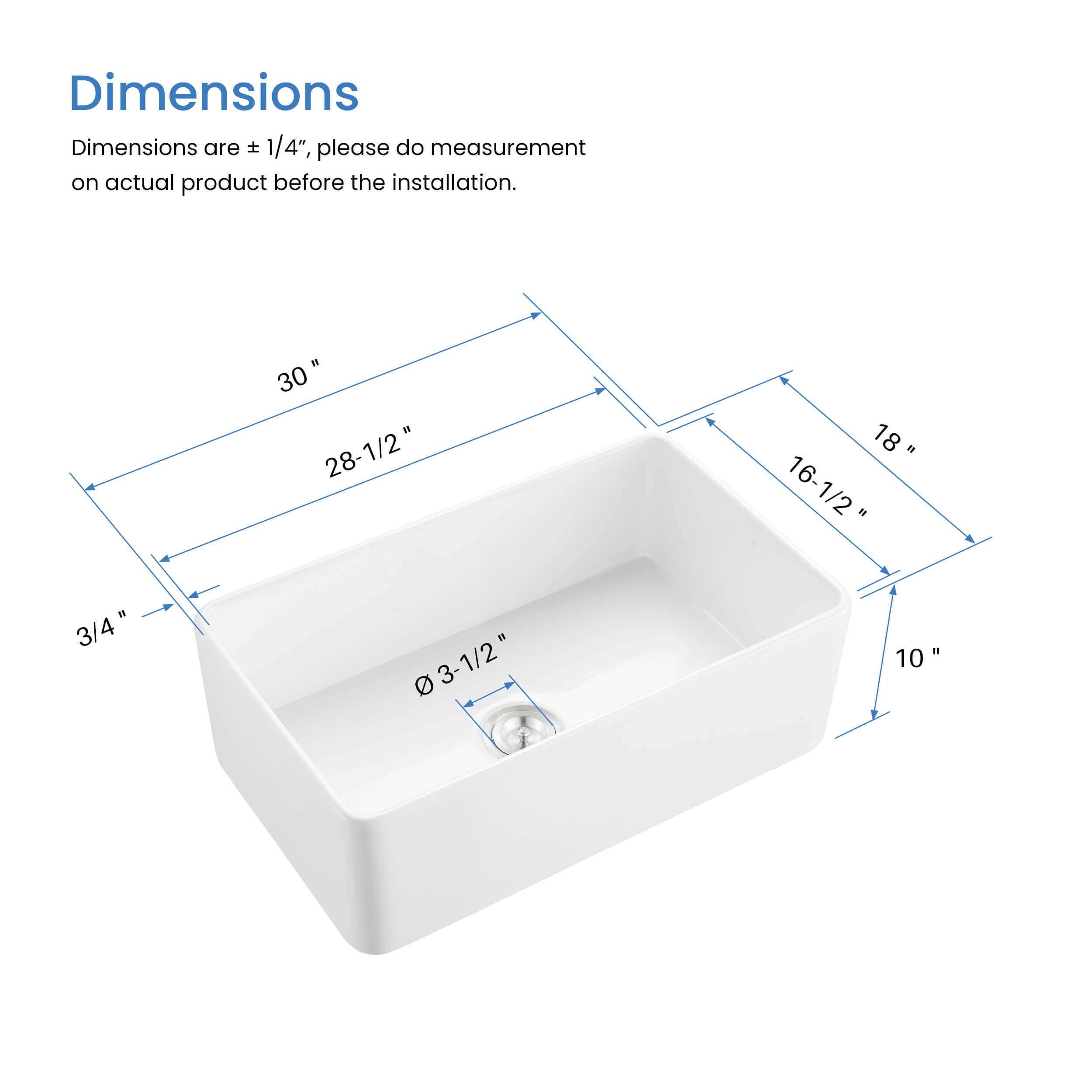 Pure 30″ Farmhouse Kitchen Fireclay Sink - K2-SF30