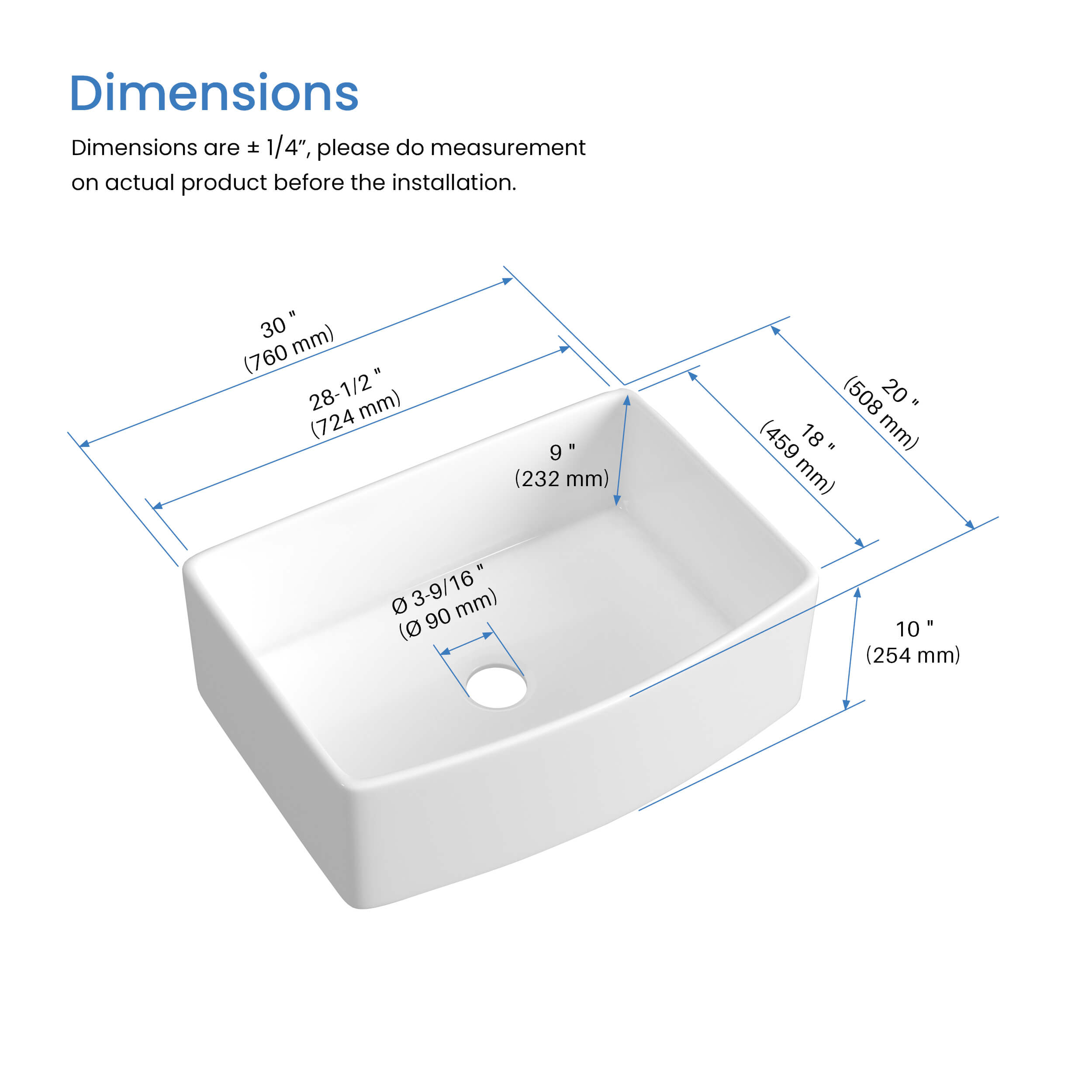 Pure 30″ Curved Apron Front Farmhouse Kitchen Fireclay Sink - K2-SF30C