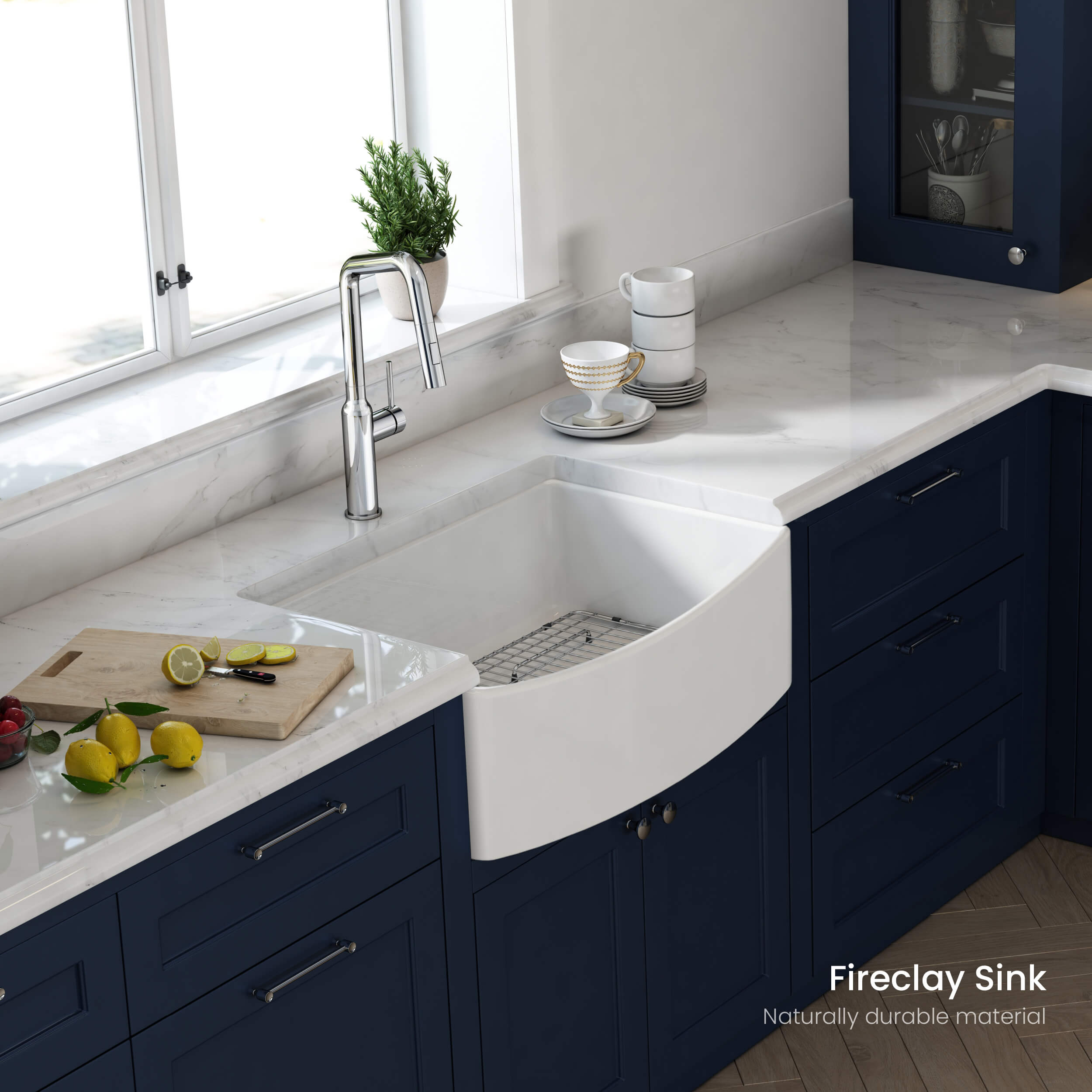 Pure 30″ Curved Apron Front Farmhouse Kitchen Fireclay Sink - K2-SF30C