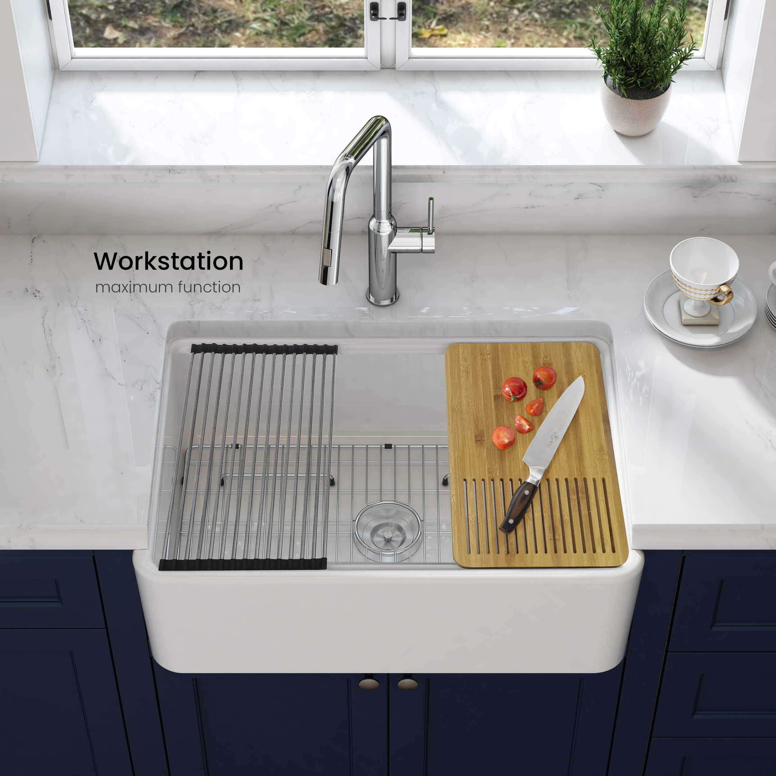 Pure 30″ Fireclay Kitchen Farmhouse Workstation Sink Pure Series- K2-SF30T