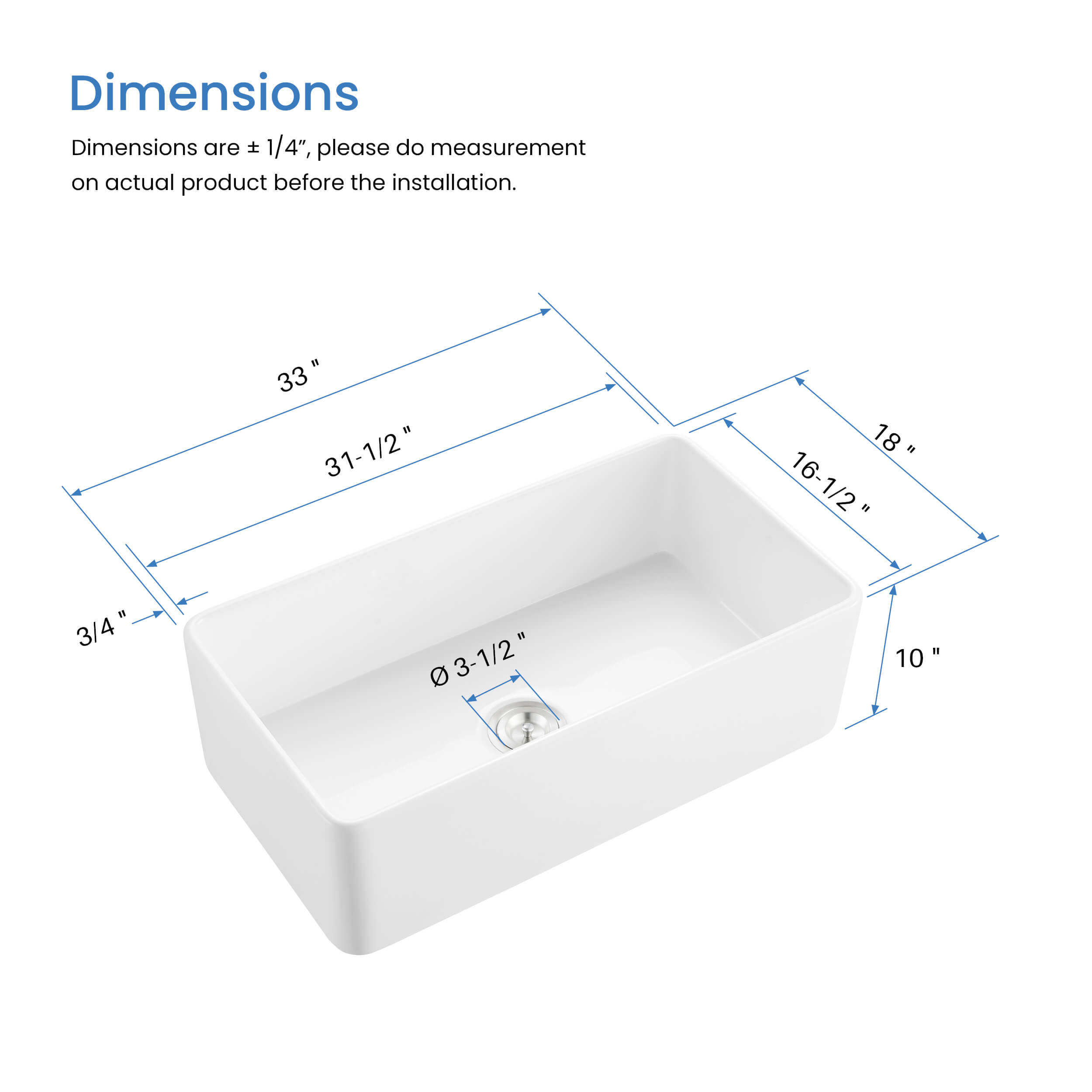 Pure 33'' Farmhouse Kitchen Fireclay Sink - K2-SF33