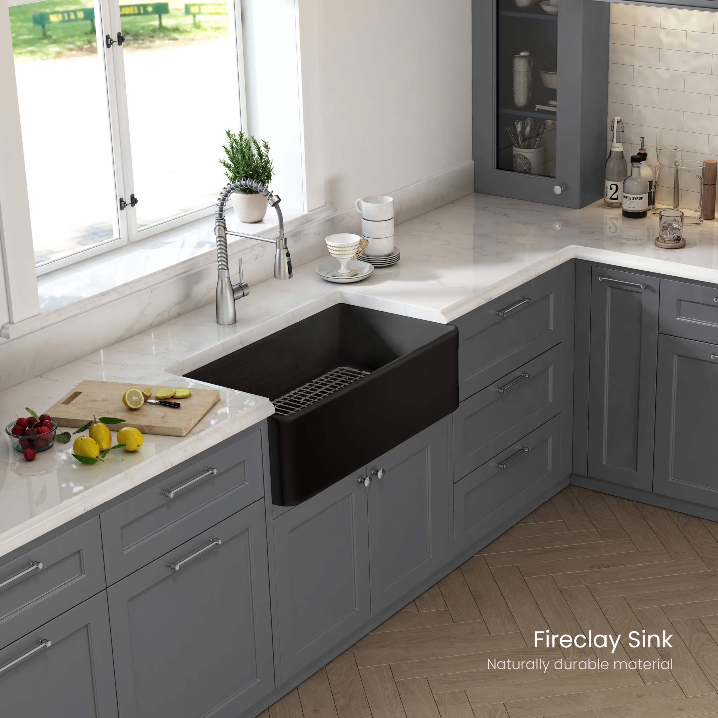 Pure 33″ Fireclay Kitchen Farmhouse Apron Front Single Bowl Sink - K2-SF33MB