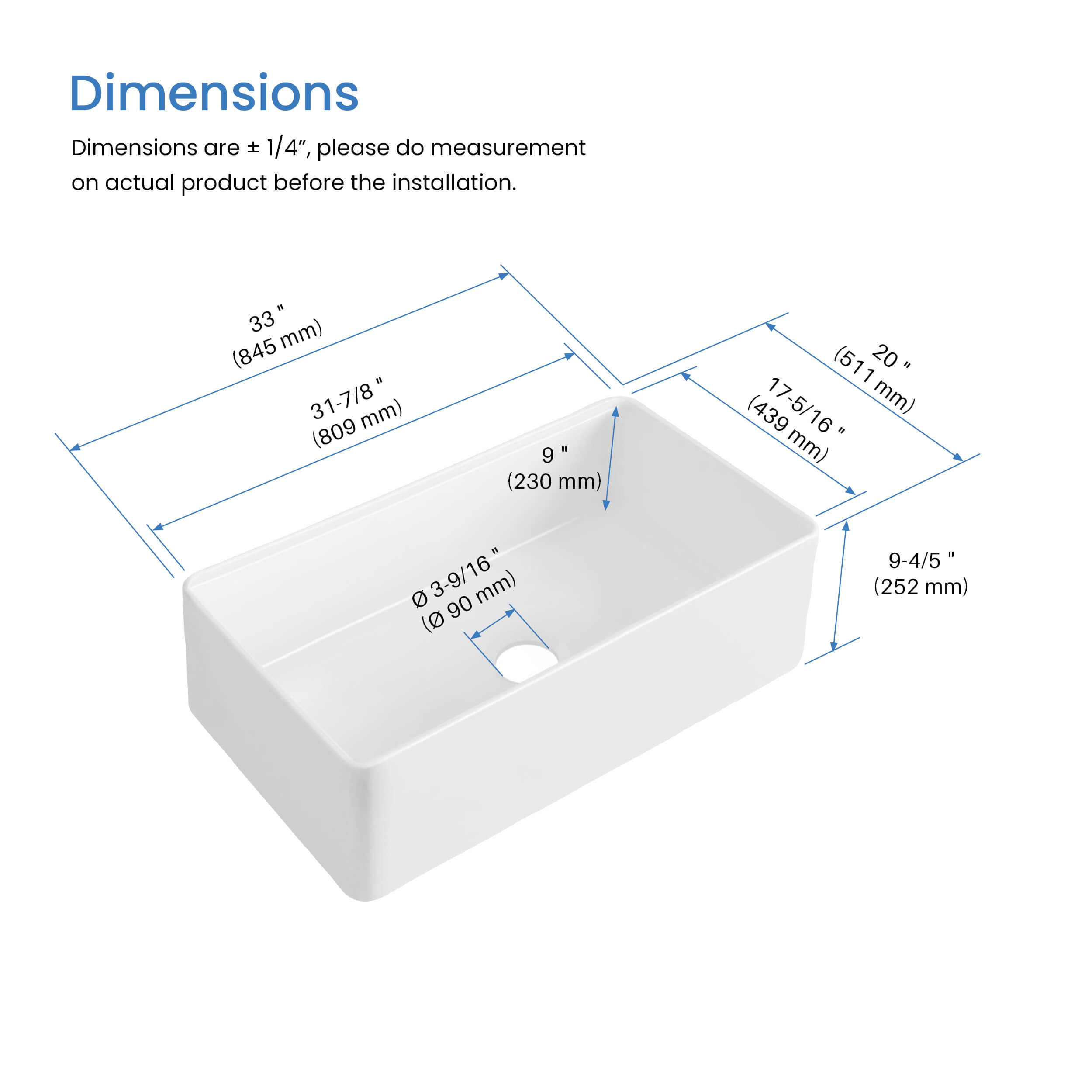 Pure 33'' Kitchen Farmhouse Fireclay Workstation Sink - K2-SF33T