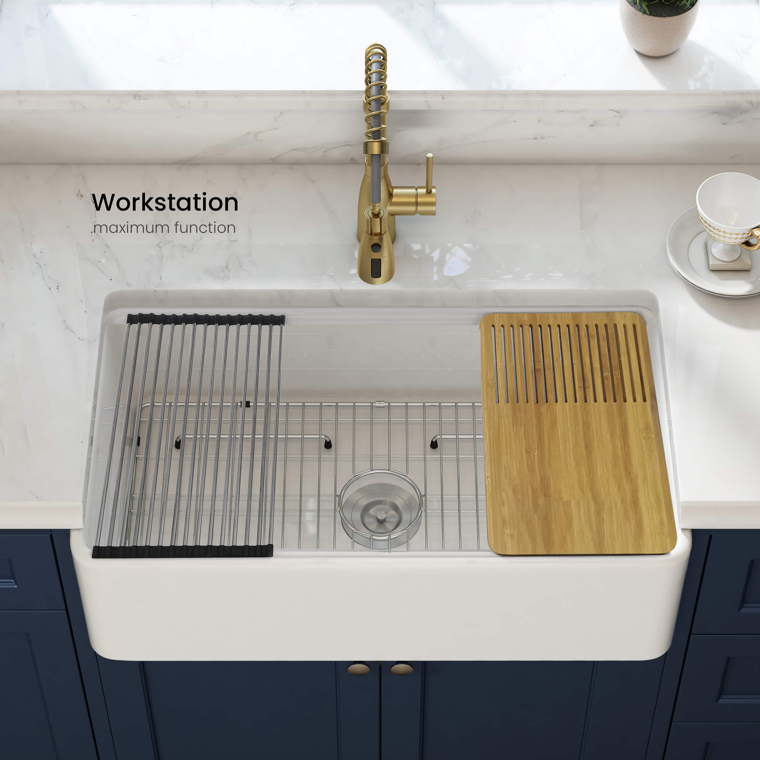 Pure 30″ Fireclay Kitchen Farmhouse Workstation Sink Pure Series- K2-SF30T