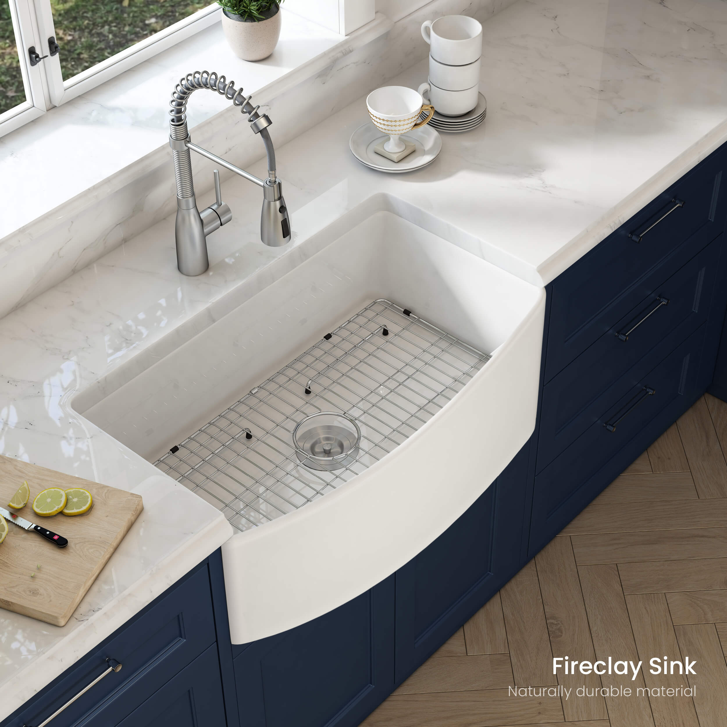 Pure 36'' Curved Apron Front Farmhouse Kitchen Fireclay Sink - K2-SF36C