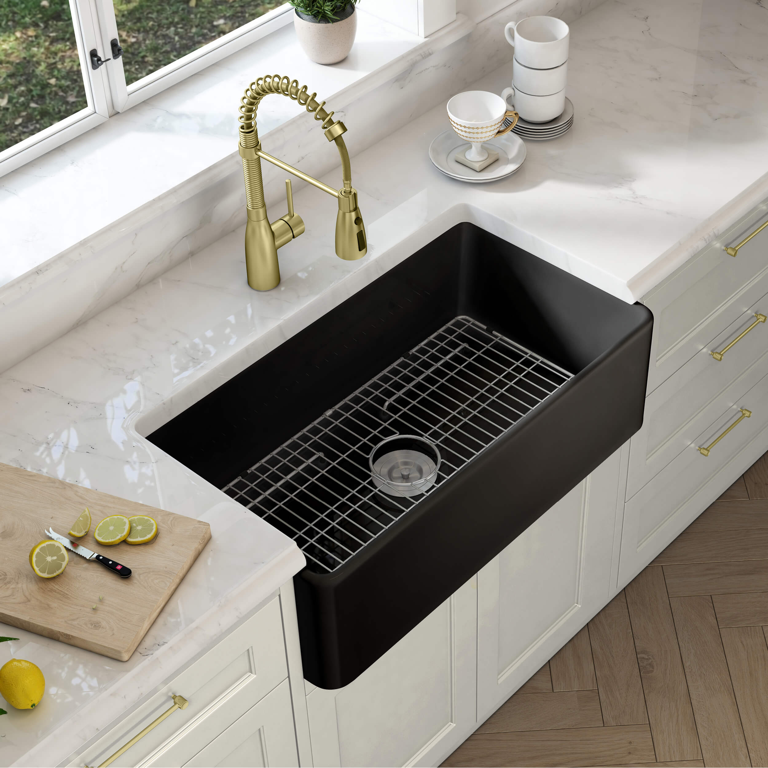 Pure 36″ Fireclay Kitchen Farmhouse Apron Front Single Bowl Sink – Matte Black – K2-SF36MB