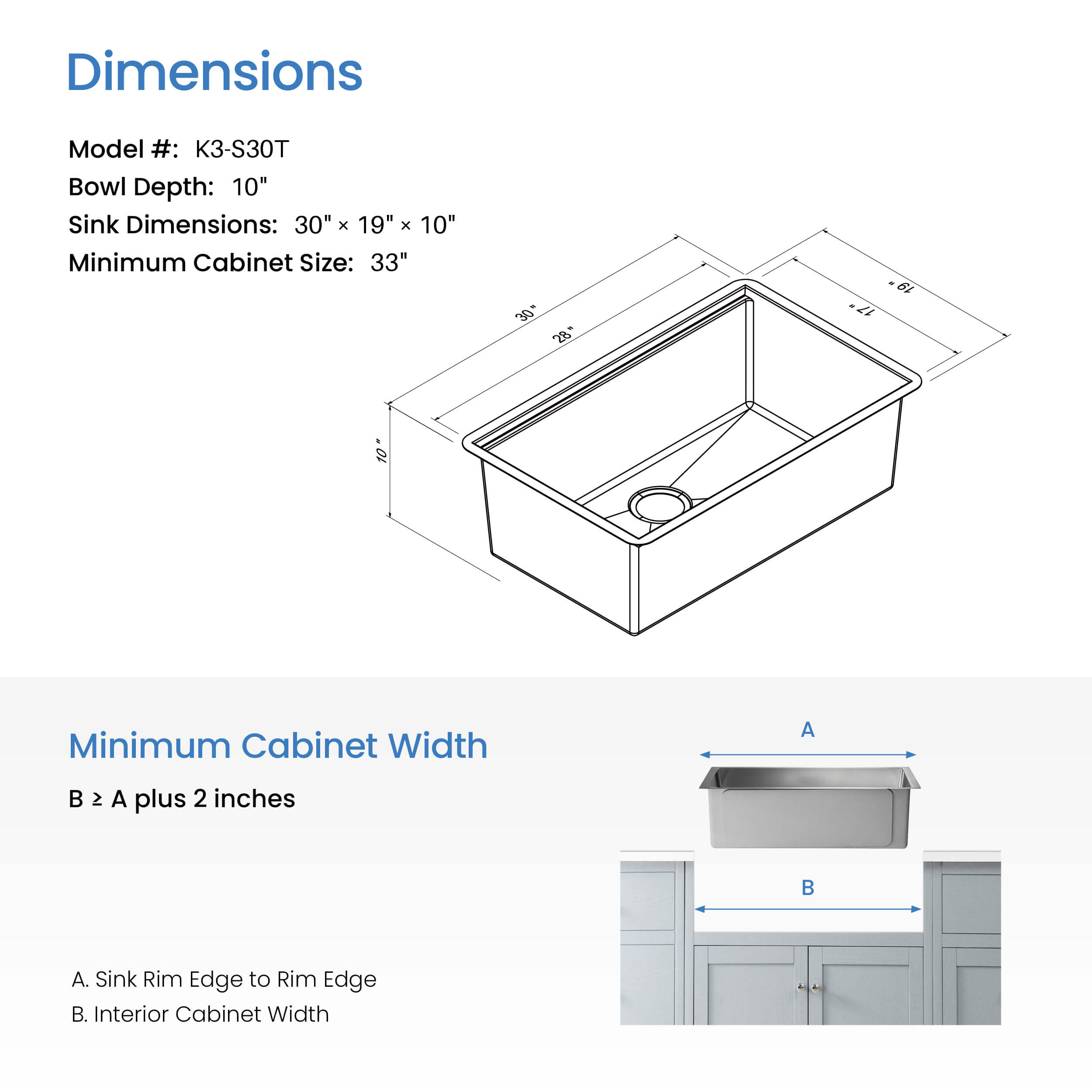 30″ Handcrafted 316 Marine Grade Stainless Steel 16 Gauge Single Bowl Workstation Undermount Kitchen Sink – K3-S30T